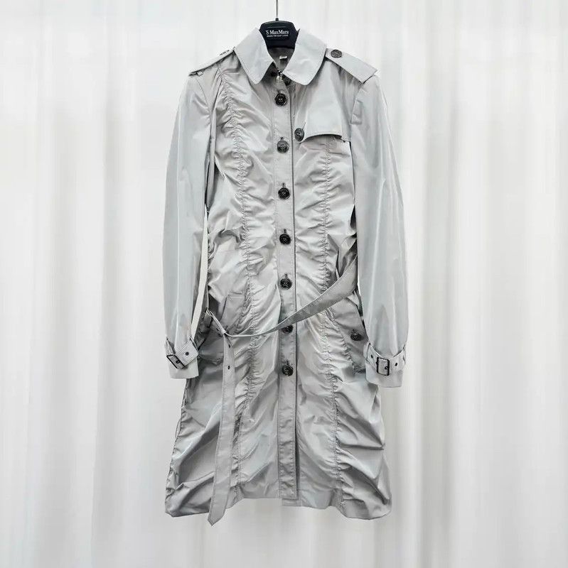 Burberry Burberry Long Silver Pleated Trench Coat Size L / US 10 / IT 46 - 1 Thumbnail