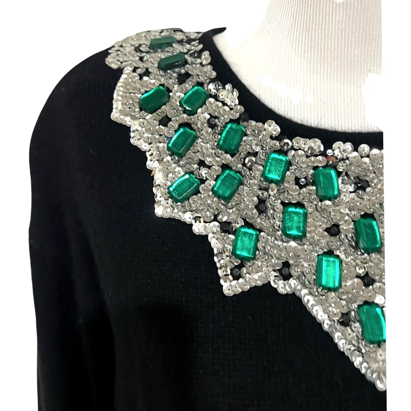 Etro VINTAGE Outlander Sweater Dress Dress Medium Black Wool Angora Bling Midi Retro 90s Womens Beaded Rhinestone 80s 90s Size M / US 6-8 / IT 42-44 - 3 Thumbnail