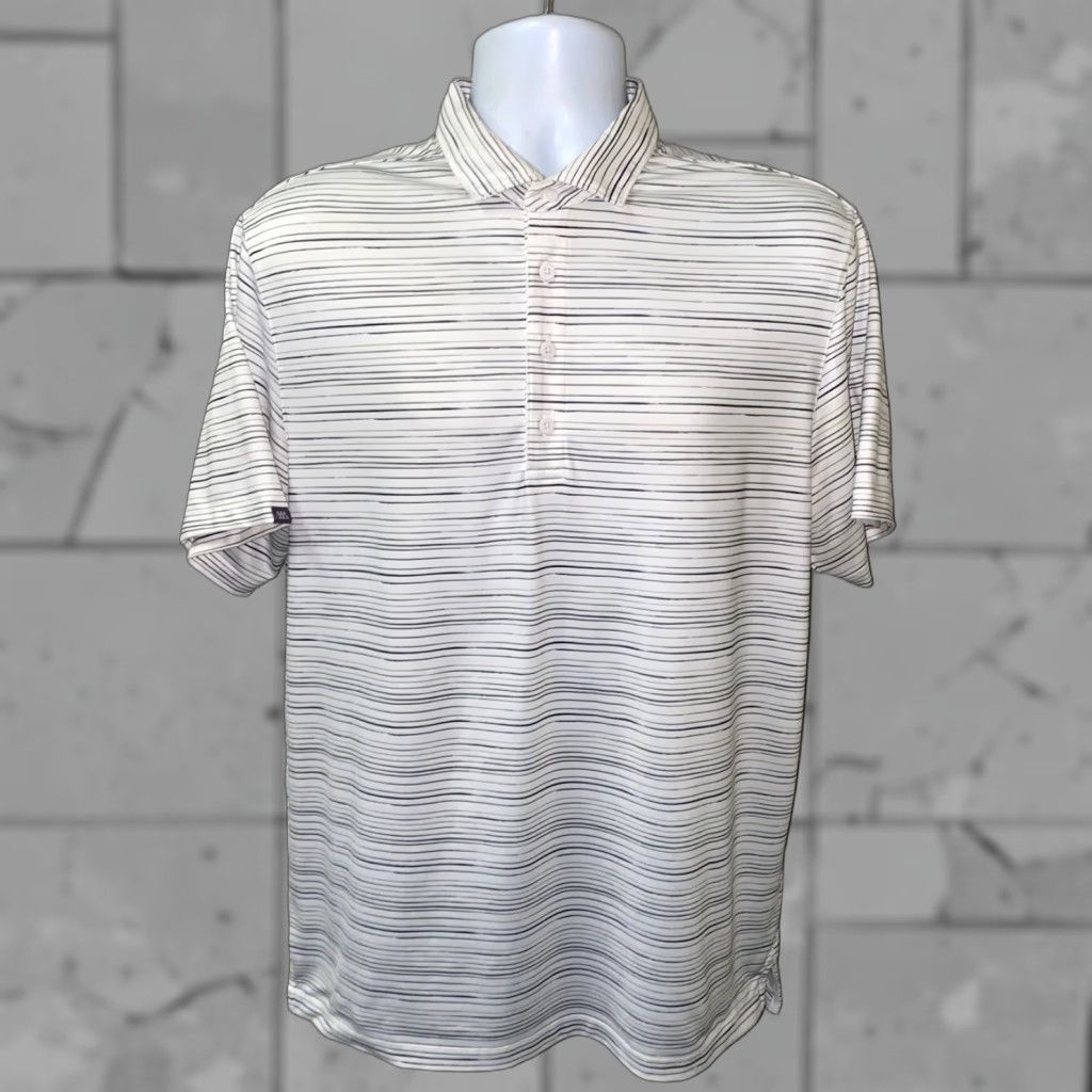 Vintage Matte Grey Mens White Striped Golf Polo Shirt M Shirt Mens Regular Size M Gray Striped Polo Shirt Size US M / EU 48-50 / 2 - 1 Thumbnail