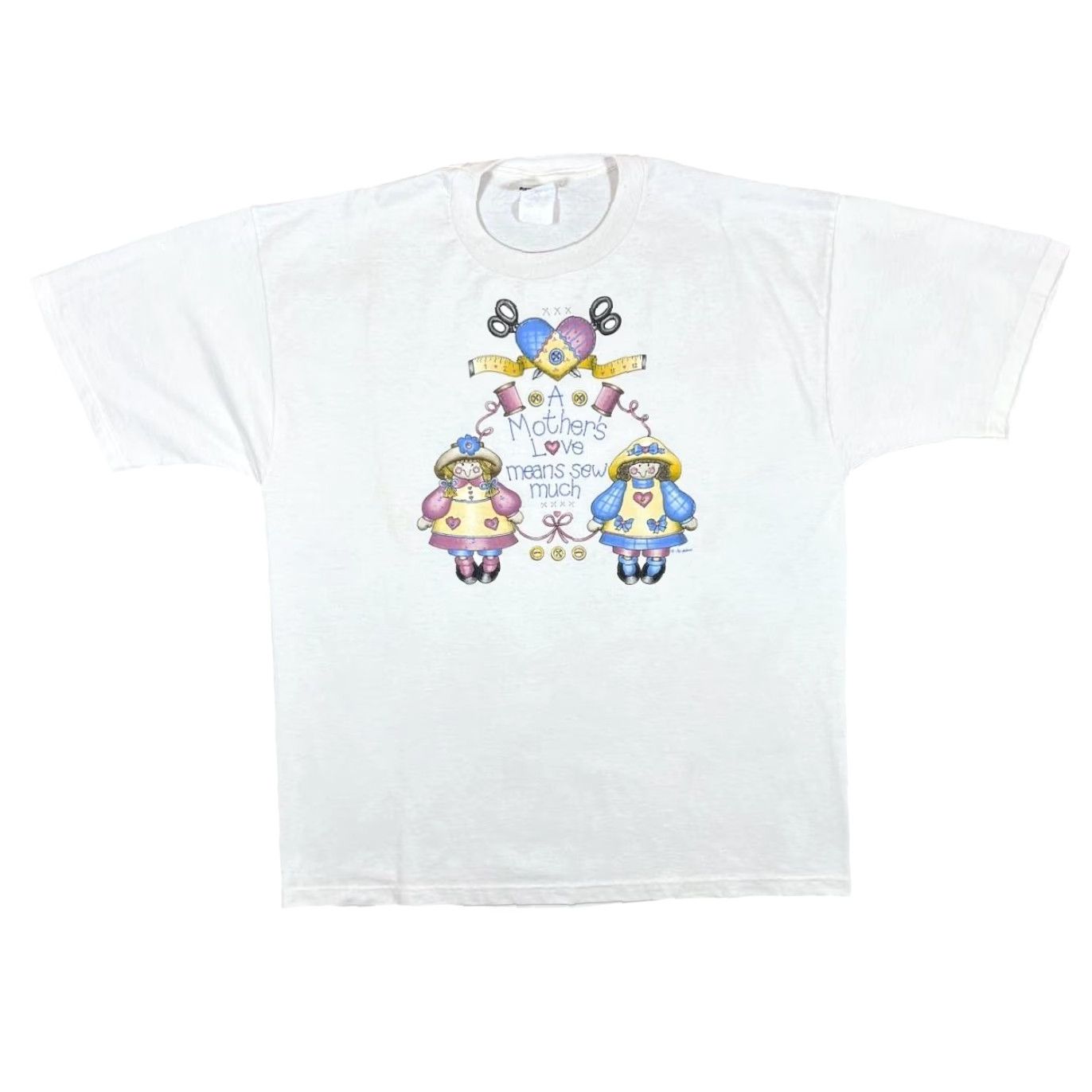 Jerzees VINTAGE Jerzees A MOTHER'S LOVE MEANS SEW MUCH Graphic T-Shirt XL White Mens Shirt Size US XL / EU 56 / 4 - 2 Thumbnail