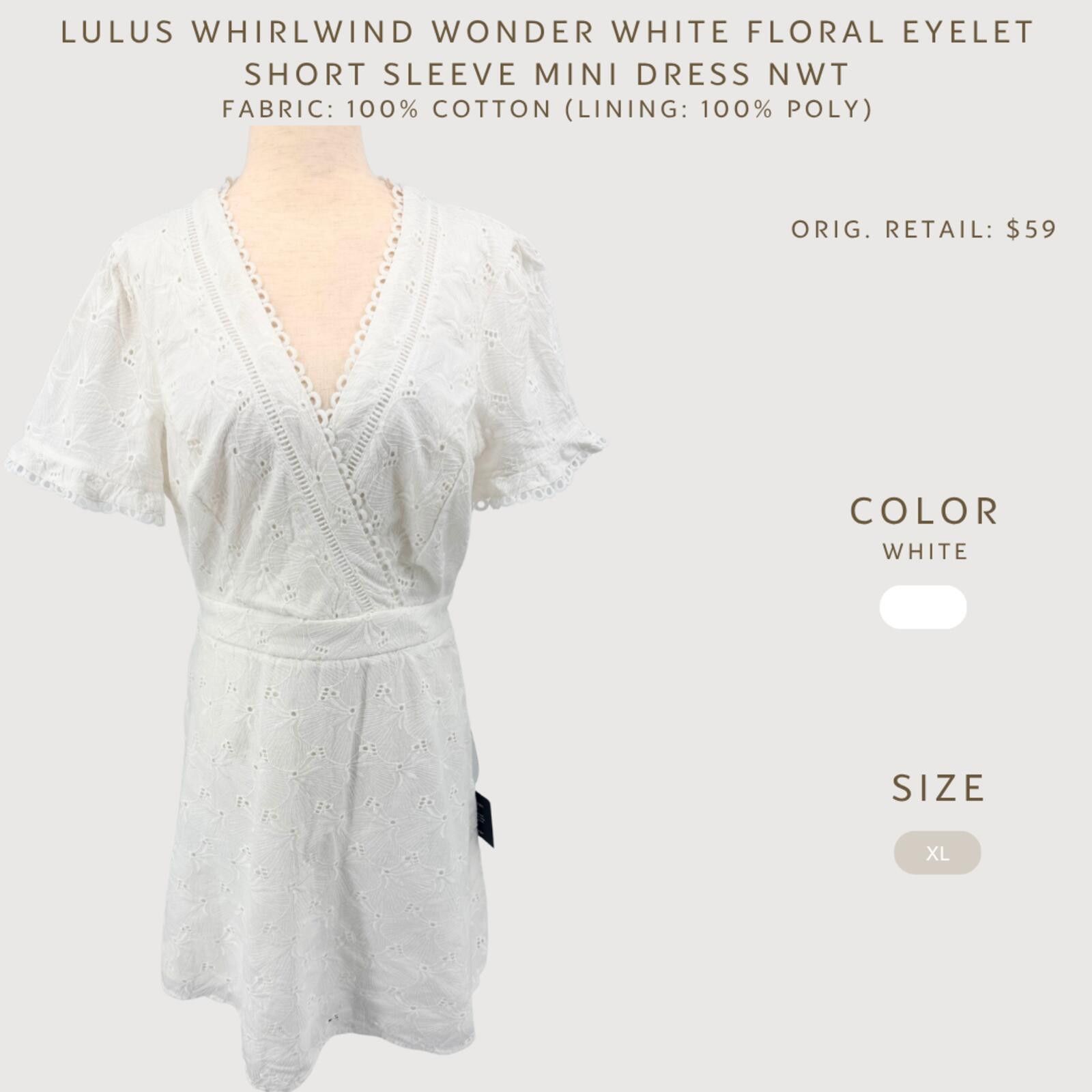 Lulus Lulus White Eyelet Mini Dress Floral Wrap Style NWT XL Size XL / US 12-14 / IT 48-50 - 2 Thumbnail