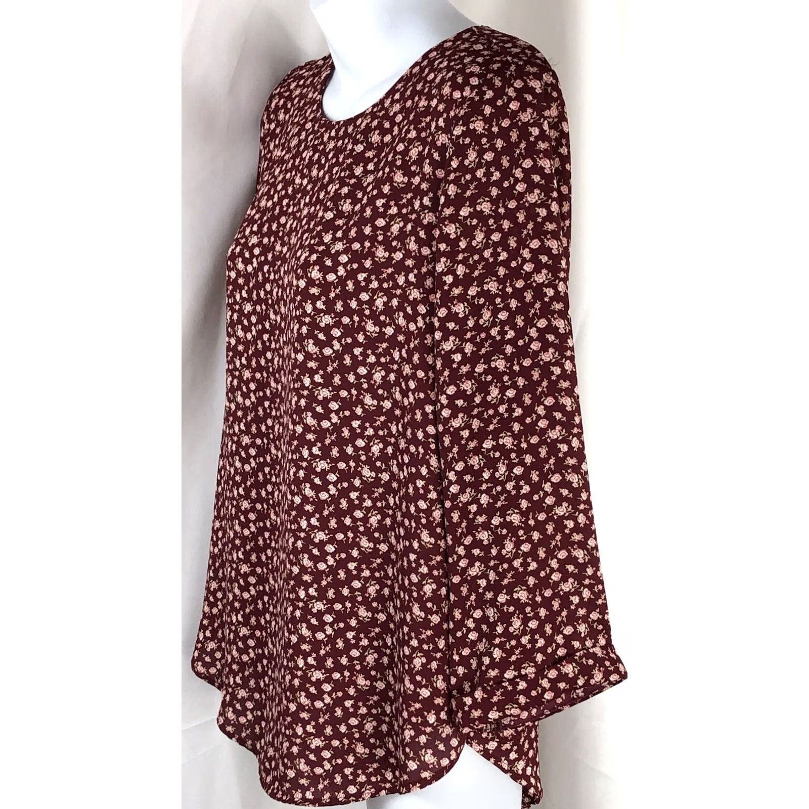 Forever 21 FOREVER 21 Top Blouse M Brown Rose Floral 1/2 Sleeve Bohemian Romantic Vintage Woman Shirt Size M / US 6-8 / IT 42-44 - 2 Thumbnail