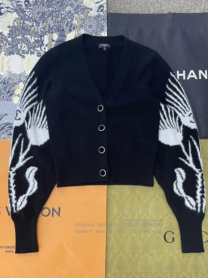 Chanel Black White Knit Cardigan.