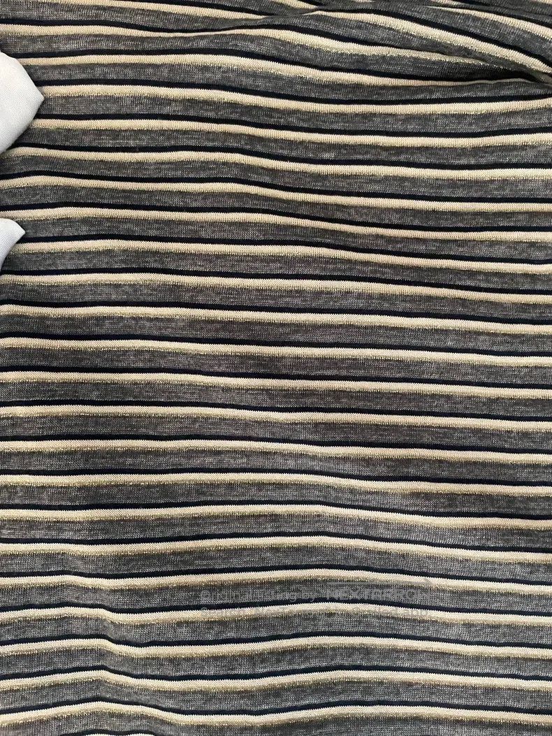 Brunello Cucinelli Brunello Cucinelli Gray Golden Striped Linen T-Shirt Size XS / US 0-2 / IT 36-38 - 9 Thumbnail