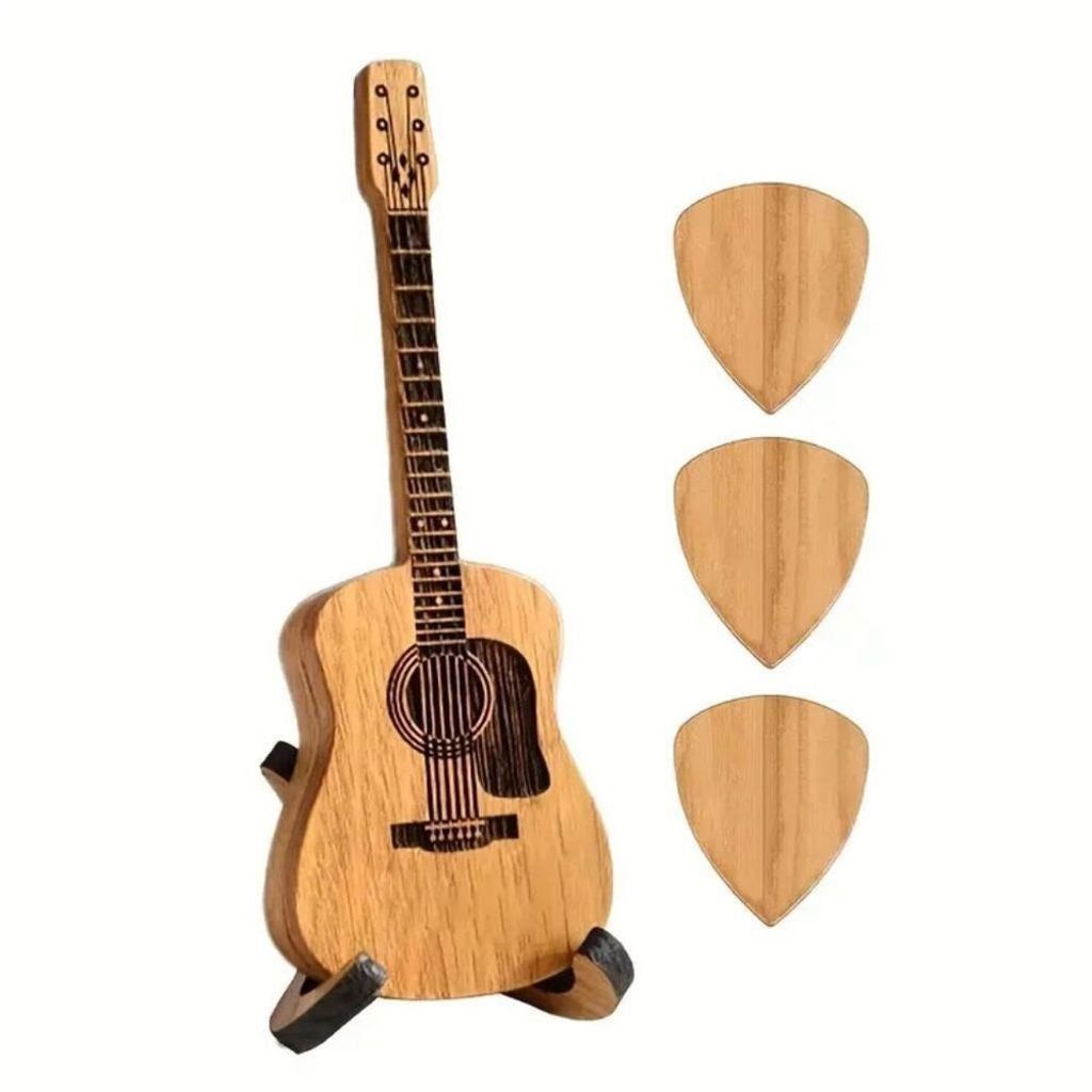 Other New Wooden Guitar Pick Holder Box With Stand 5PCS Picks Size ONE SIZE - 2 Thumbnail