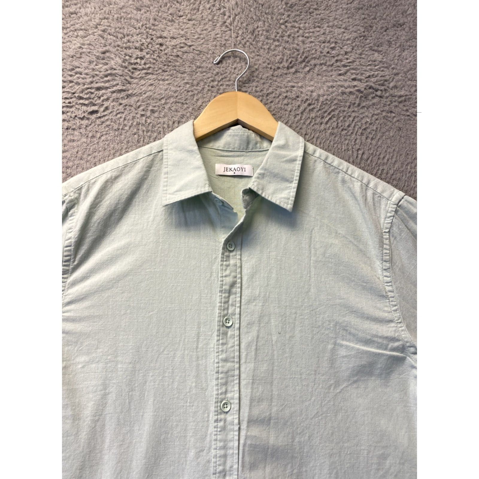 Vintage Jekaoyi Linen Cotton Blend Button-Up Shirt M Light Sage Green Long Sleeve Mens Size US M / EU 48-50 / 2 - 2 Thumbnail