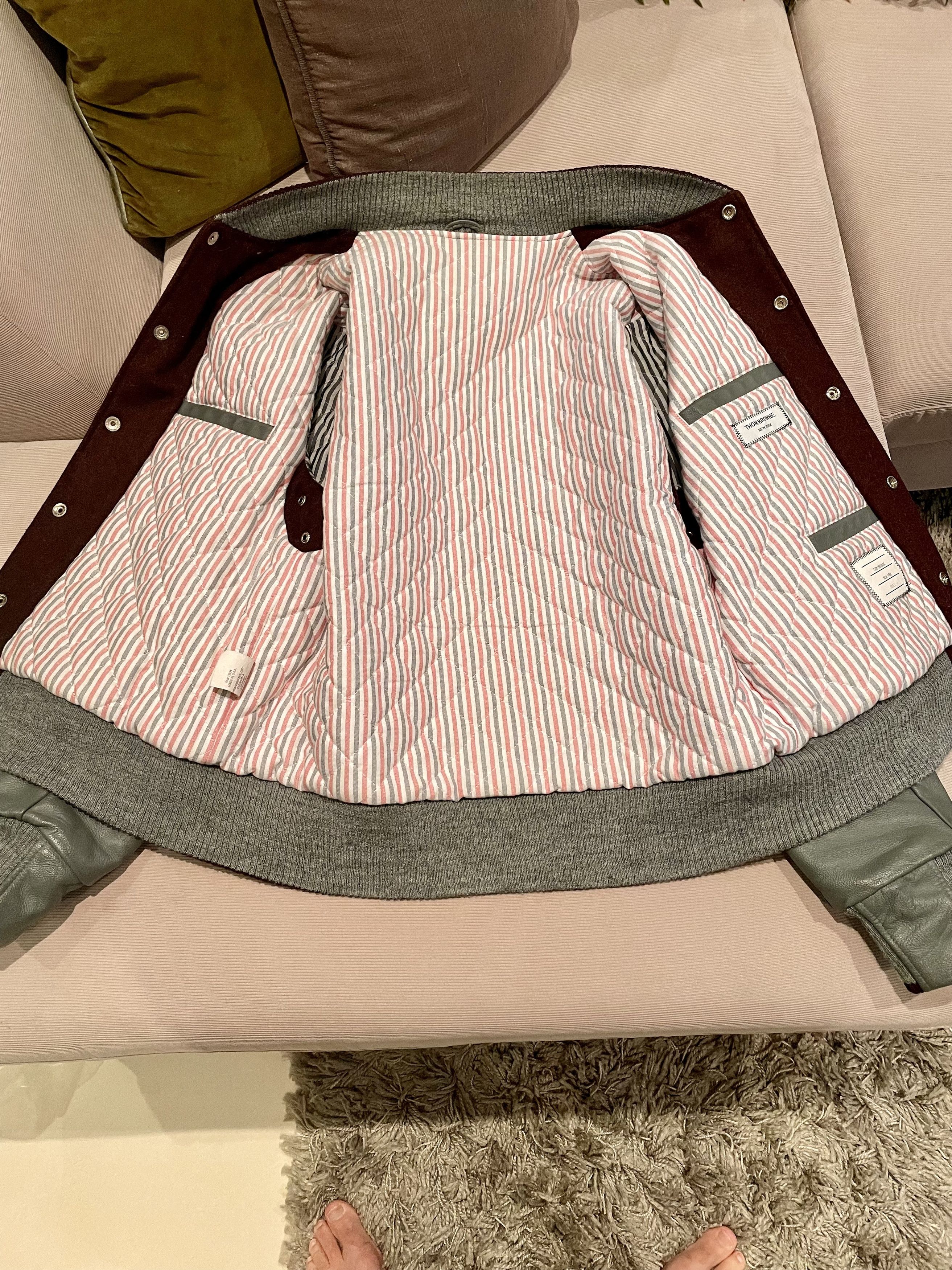 Thom Browne Thom Browne VARSITY JACKET W/ LEATHER SLEEVES IN MACKINTOSH Size US M / EU 48-50 / 2 - 3 Thumbnail