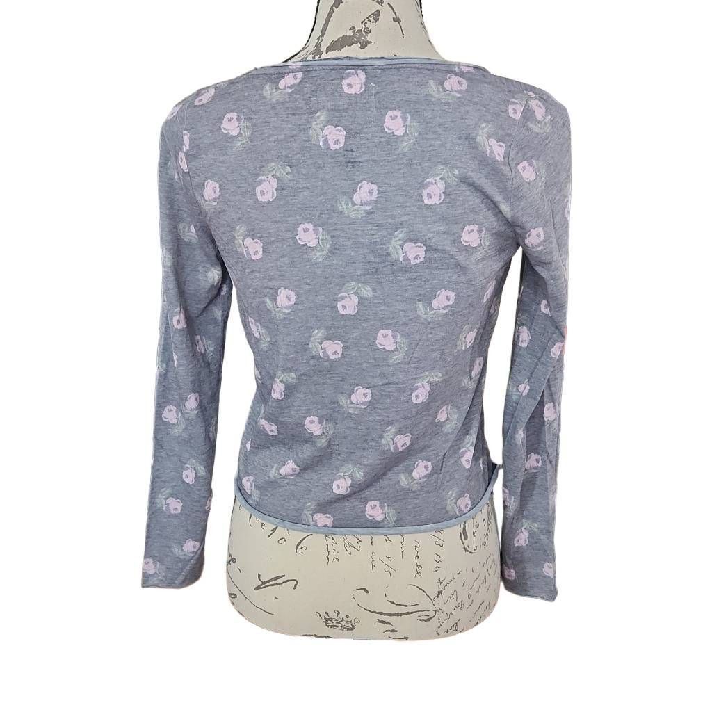 Chaser Brand Chaser Ladies Soft Gray Long Sleeve Floral Print Crop Top - Size S / US 4 / IT 40 - 4 Thumbnail
