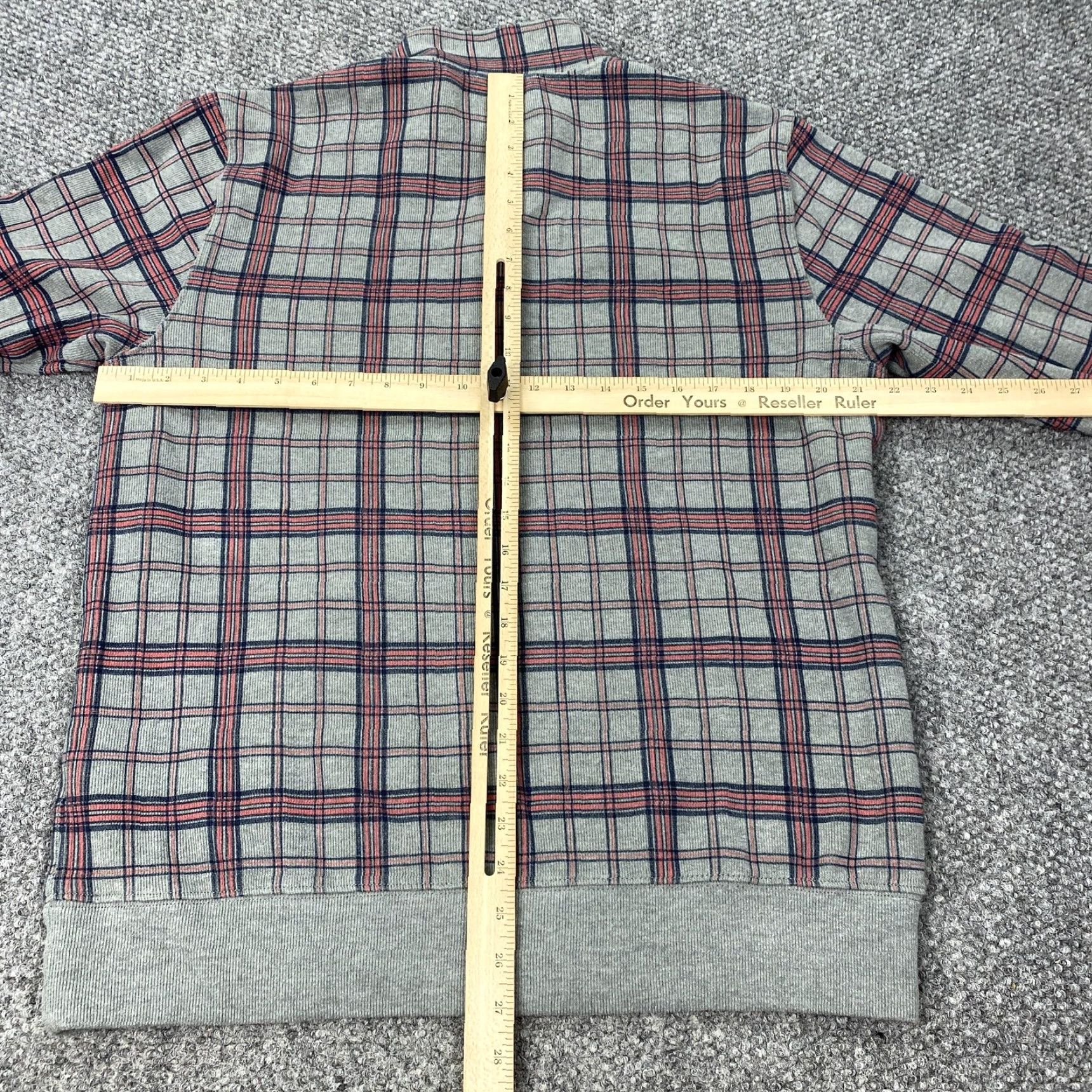 Lands' End Lands' End Sweatshirt Mens Large Gray Red Navy Plaid 1/4 Zip Pullover 42-44, Cotton Polyester, Fleece, Regular, Zip, Pullover, Mens Size US L / EU 52-54 / 3 - 6 Thumbnail