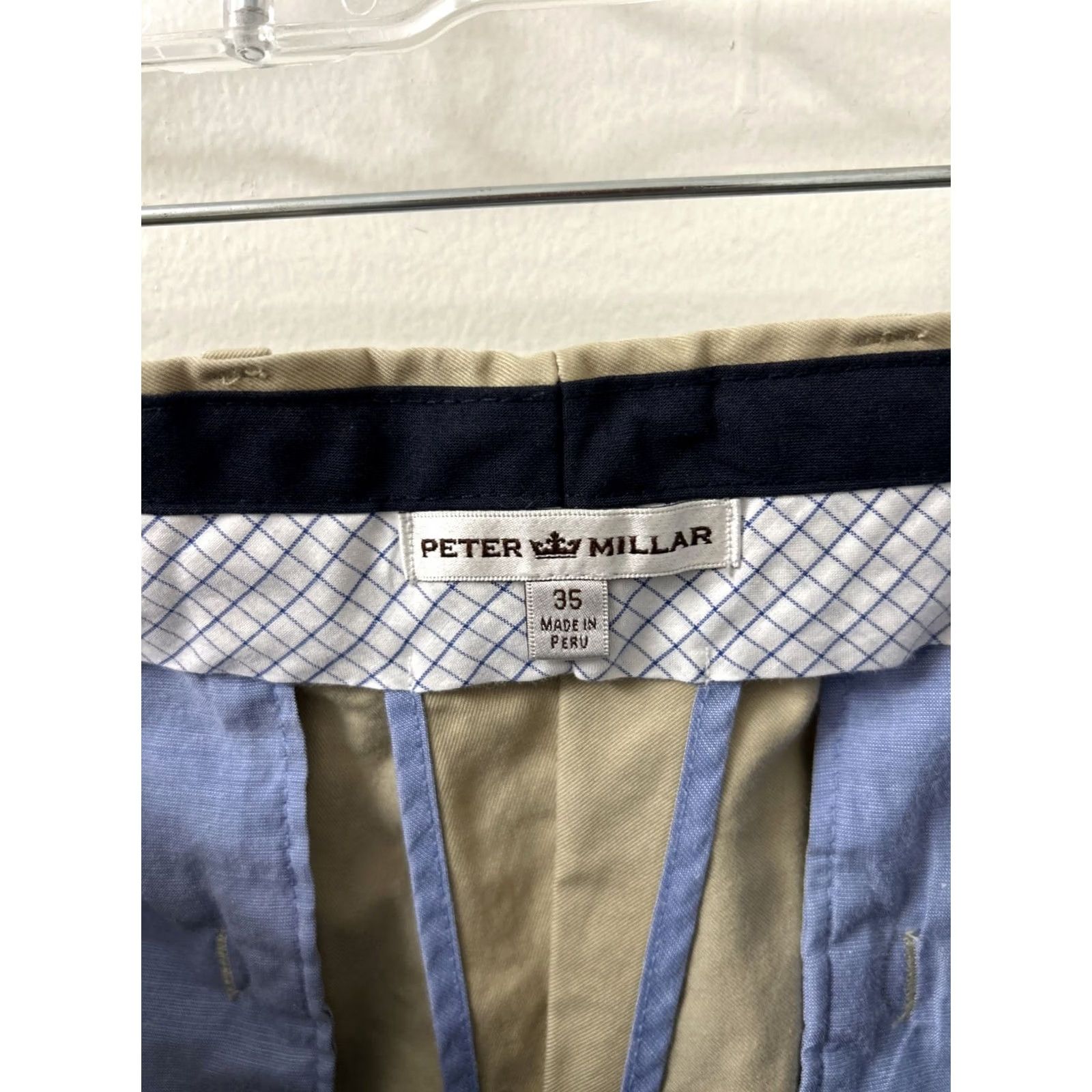 Peter Millar Peter Millar Pants Mens 35x29 Khaki Beige 100% Cotton Pima Regular Rise 5-Pocket Chino Zip Front Belt Loops Straight Leg Mens Size US 35 - 7 Thumbnail