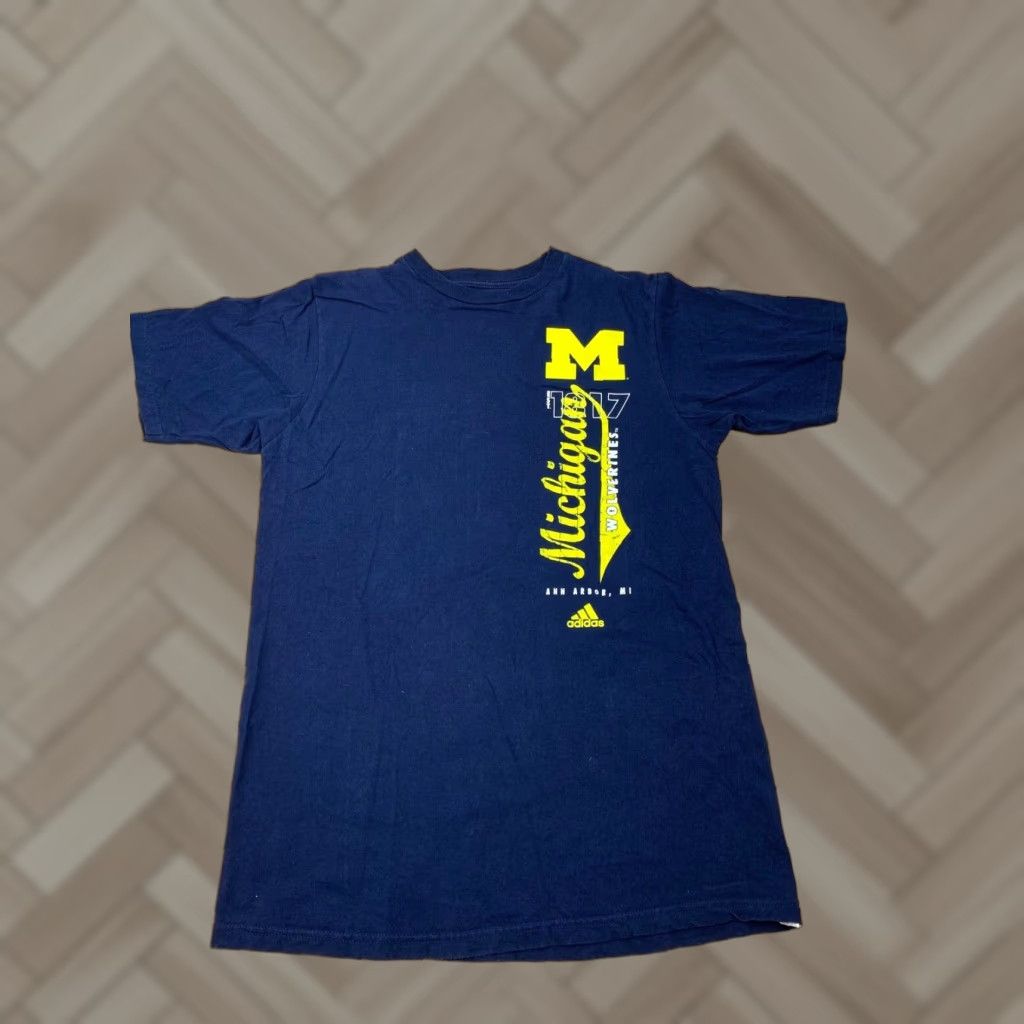 Adidas Michigan Wolverines T-Shirt Adidas Go-To Tee Short Sleeve Mens M Blue Cotton Crew Neck Shirt Sports College Nike? Wait; Nike not in original. Ignore. Size US L / EU 52-54 / 3 - 1 Thumbnail