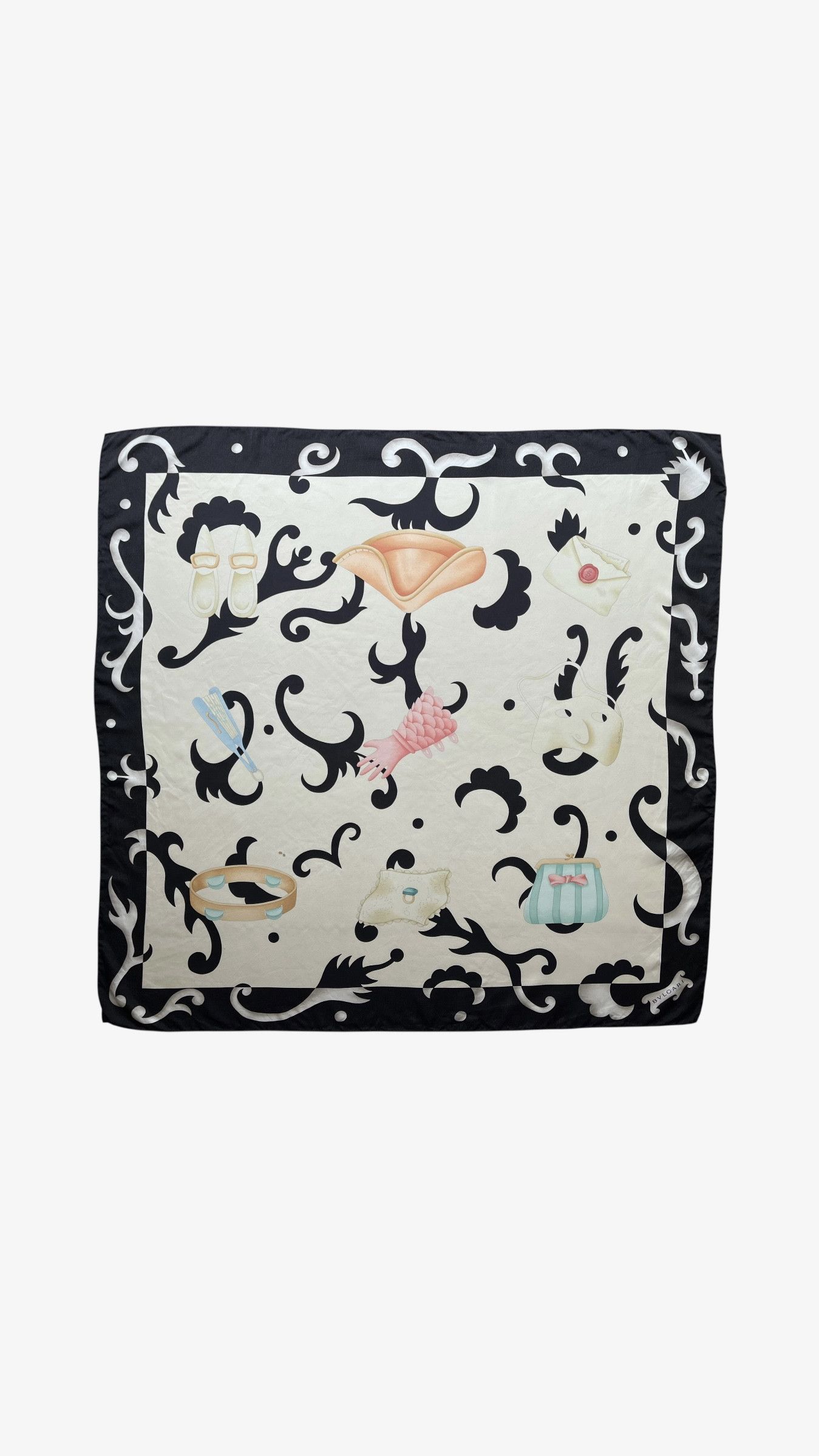 Vintage 80s Bvlgari Abstract Geometric Print Silk Scarf
