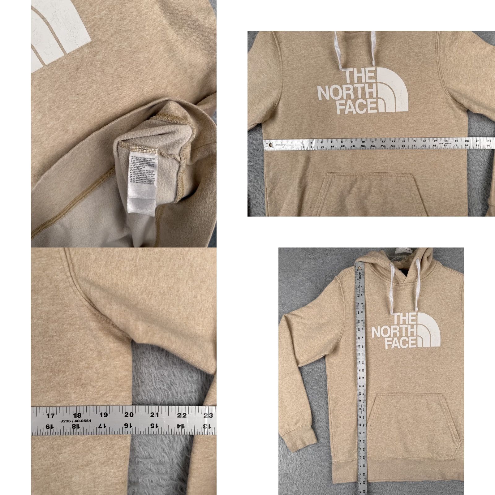 The North Face The North Face Hoodie Mens Small Beige Front Logo Pullover Jersey Fabric Crew Neck Zip Pockets Lightweight Logo Clothing Sweatshirt Size US S / EU 44-46 / 1 - 8 Thumbnail