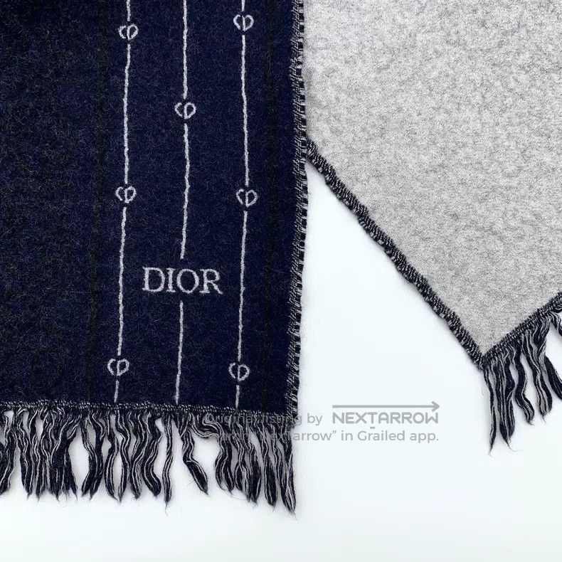 Dior Dior Dark blue CD letter embroidery wool tassel scarf Size ONE SIZE - 5 Thumbnail