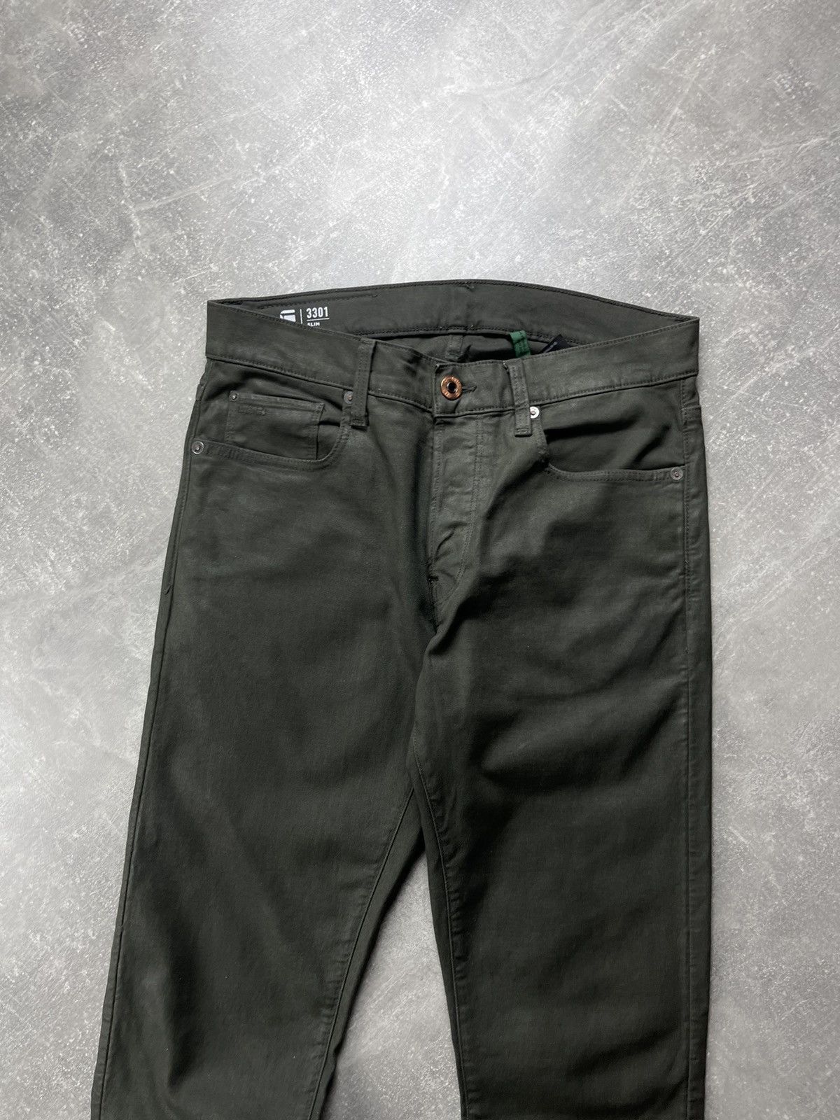 G-Star G-Star RAW 3301 Wax Biker Slim Jeans 2000s Dark Olive Green Size US 30 / EU 46 - 7 Thumbnail