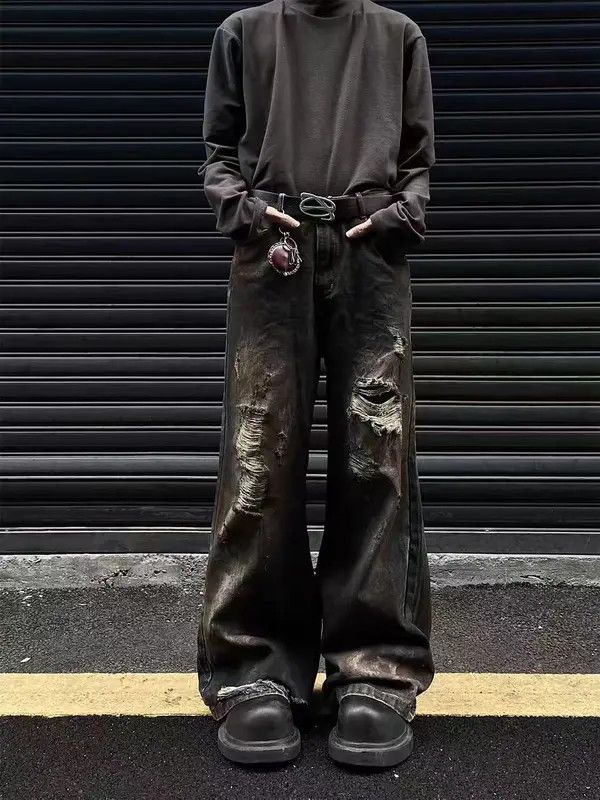 Japanese Brand VIBE Heavy dirty wash ripped high street hip hop jeans Size US 32 / EU 48 - 1 Thumbnail
