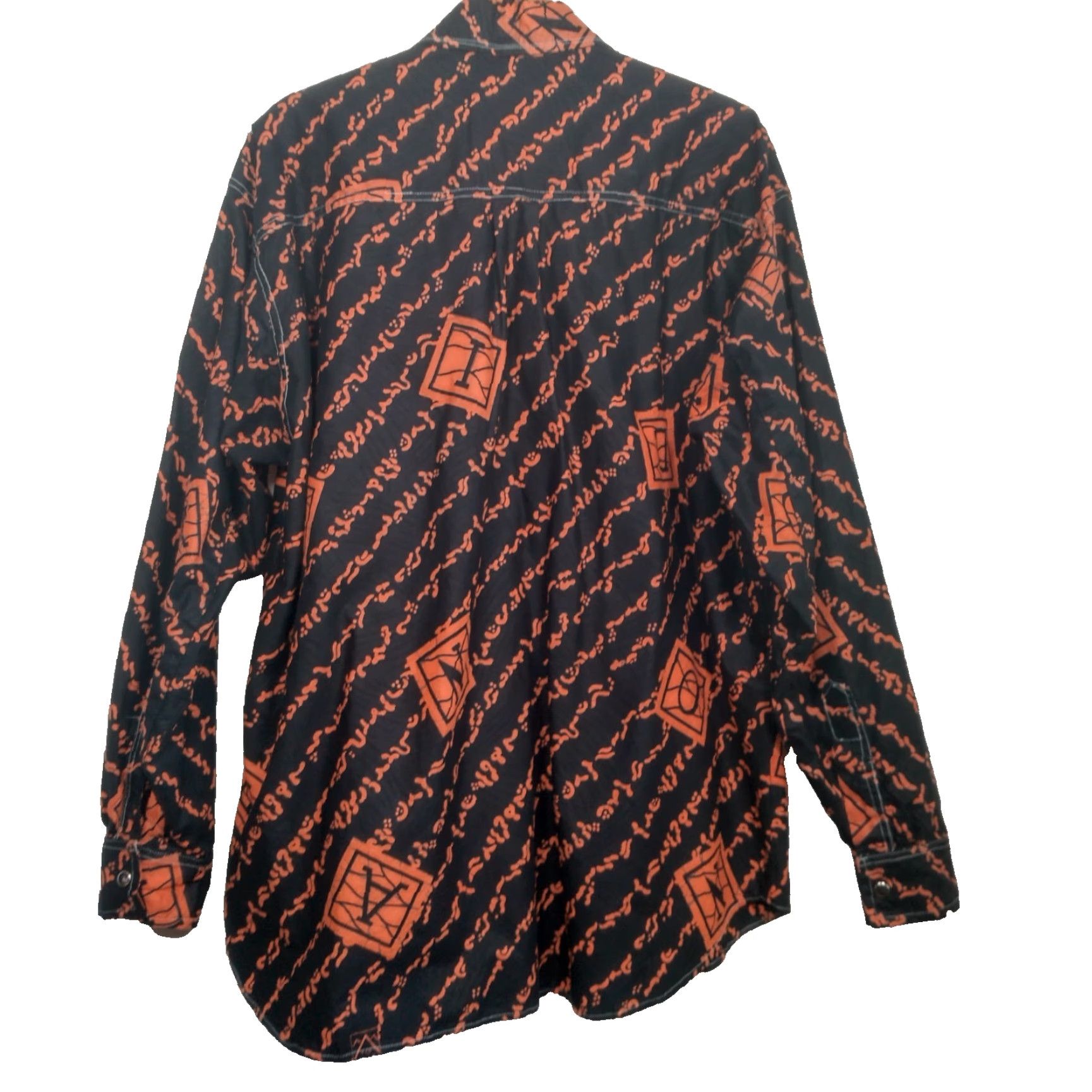 MadeMe Homemade African Tribal Print Shirt Men XL Black Orange Long Sleeve Snap Collar Shirts Button-Up Size US XL / EU 56 / 4 - 3 Thumbnail