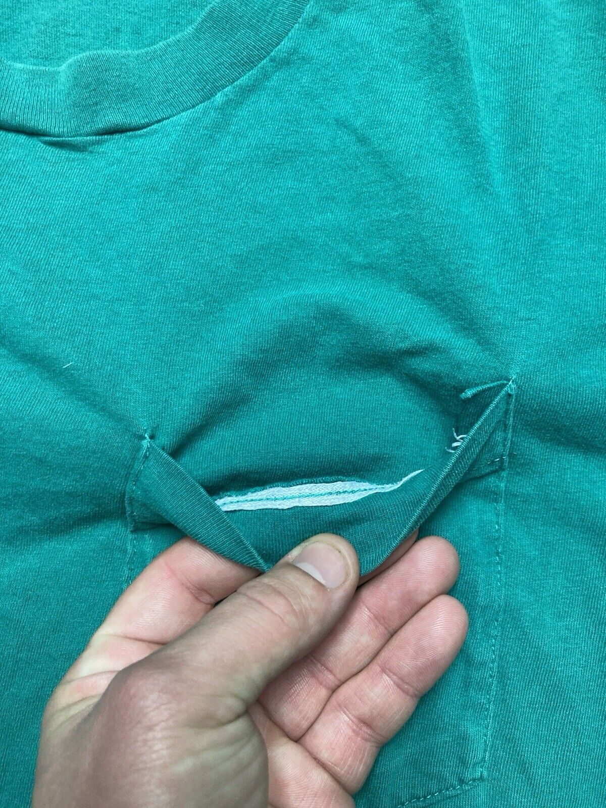 Fruit Of The Loom × Vintage 80s fruit of the loom pocket tshirt blank turquoise cotton M Size US M / EU 48-50 / 2 - 5 Thumbnail