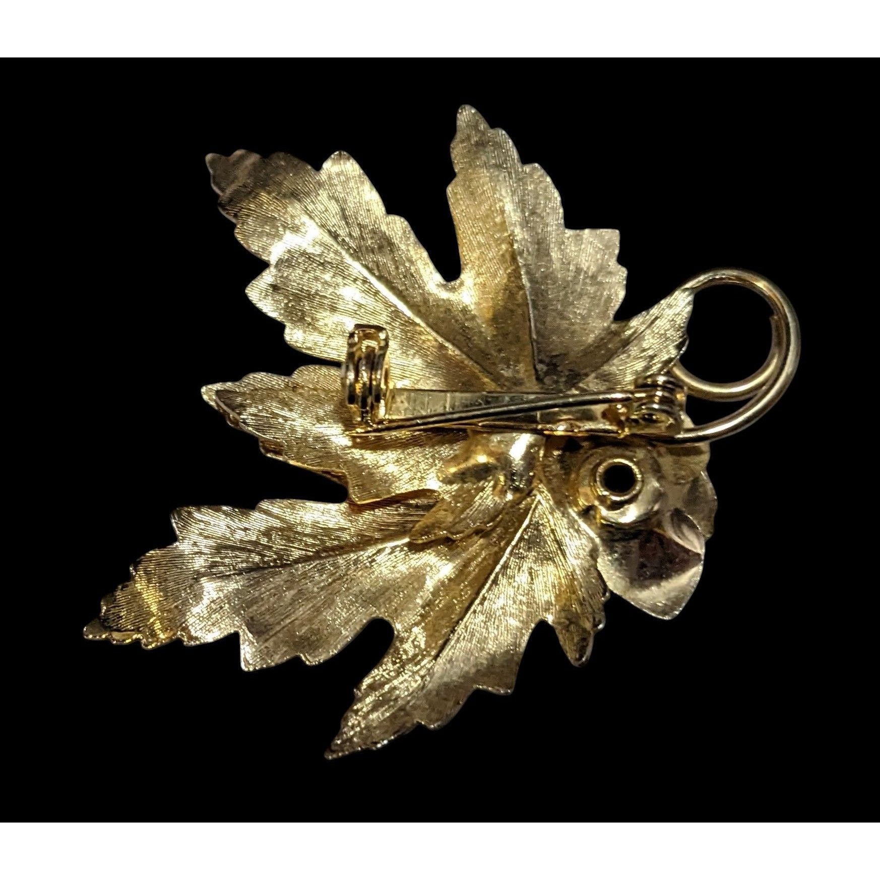 Other Vintage Gold Tone Leaf And Rose Textured Brooch Size ONE SIZE - 3 Thumbnail