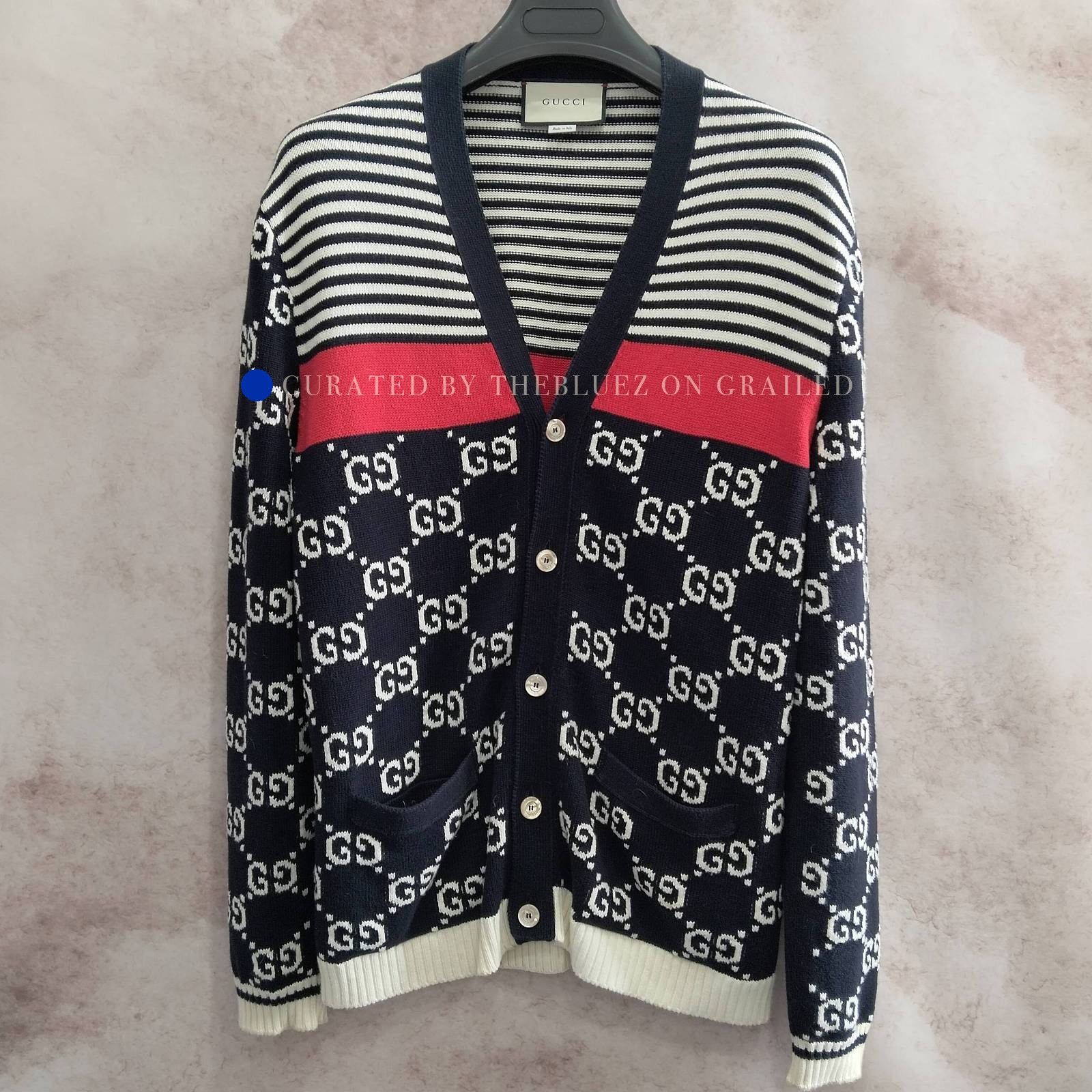 Gucci Blue Logo Cardigan in Size L Size US L / EU 52-54 / 3 - 1 Thumbnail