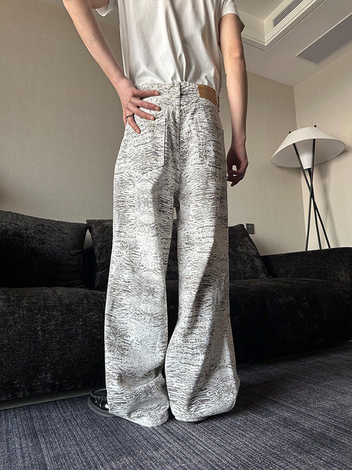 Japanese Brand White Gray Wide Leg Jeans, Baggy Loose Fit Pants Size US 32 / EU 48 - 2 Thumbnail