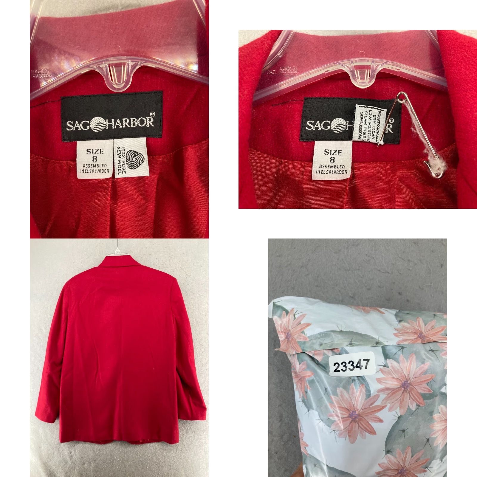 Vintage Sag Harbor Blazer Womens 8 Red Wool Vintage Notch Lapel Single-Breasted Lined 100% Wool Solid Dressy Fall Winter Size M / US 6-8 / IT 42-44 - 8 Thumbnail