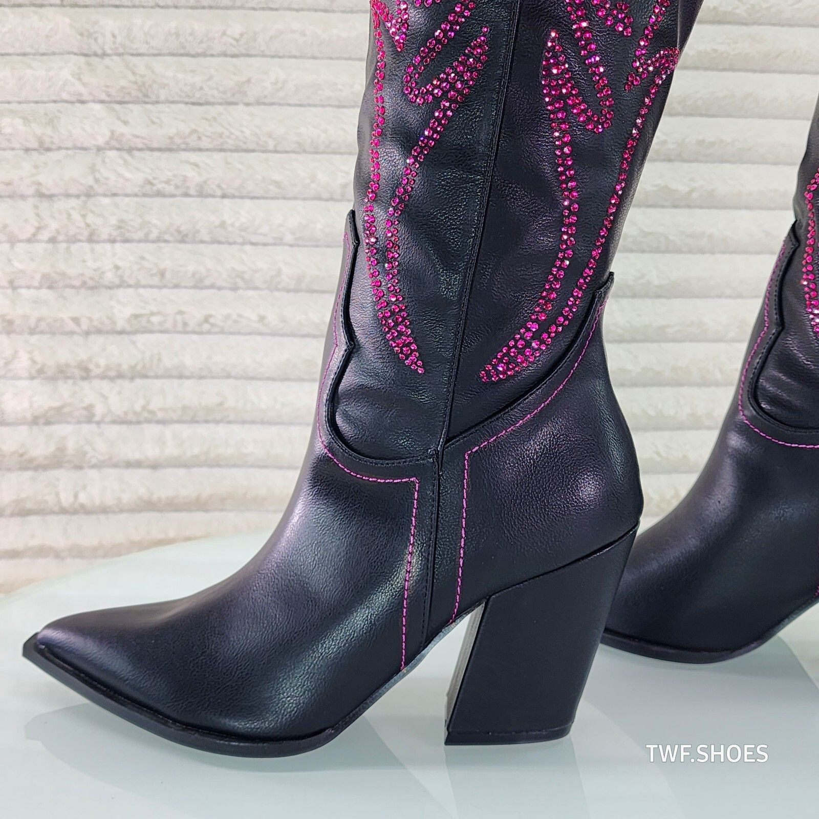 Other So Me Mileage Pink Rhinestone Design Black Western Cowgirl B Size US 8.5 / IT 38.5 - 2 Thumbnail