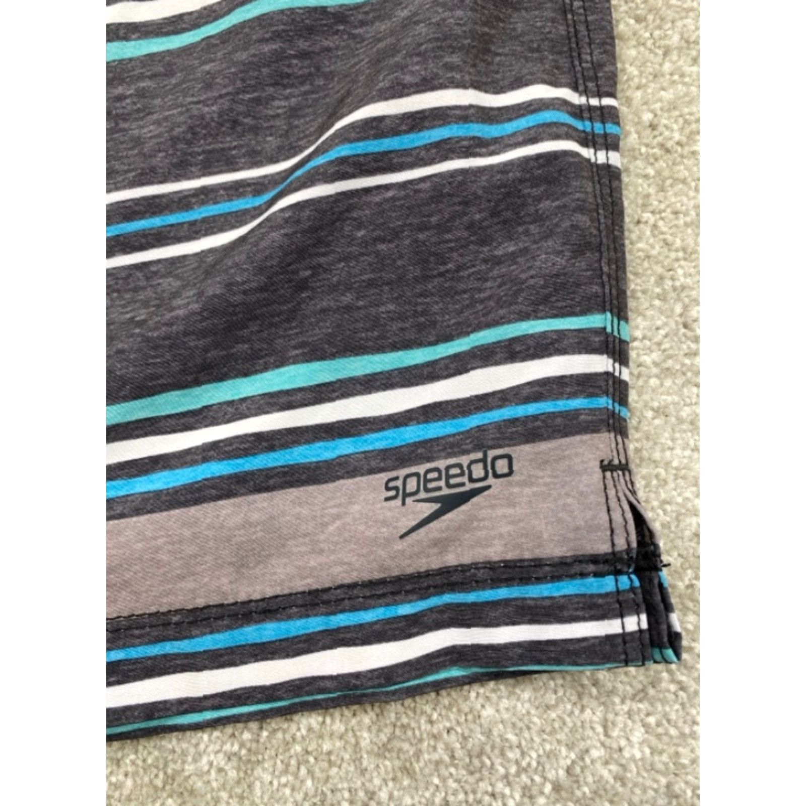 Speedo Speedo Men’s Board Shorts Swim Trunks Blue Green Striped Zipper Pocket M Adult Multicolor Size US 31 - 4 Thumbnail