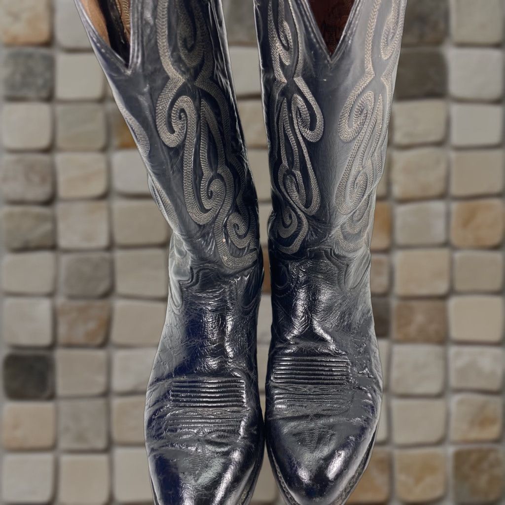 Tony Lama VINTAGE? (No) — Tony Lama Smooth Ostrich Boots Men 9 D Black Exotic Leather Style 8410 Western Size US 9 / EU 42 - 1 Thumbnail