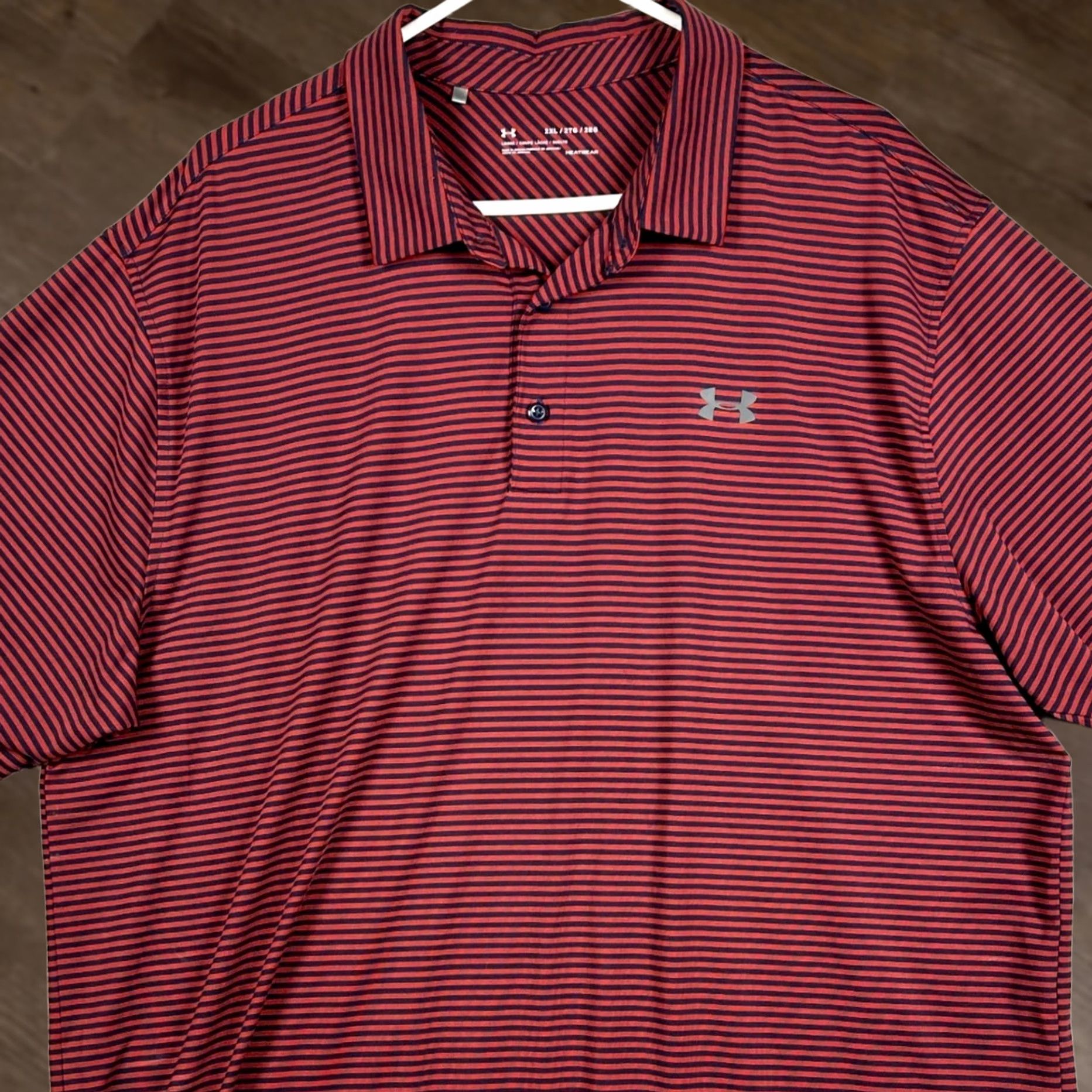 Under Armour Under Armour Polo Shirt Mens 2XL Red Navy HeatGear Golf Striped Stretch Size US XXL / EU 58 / 5 - 1 Thumbnail