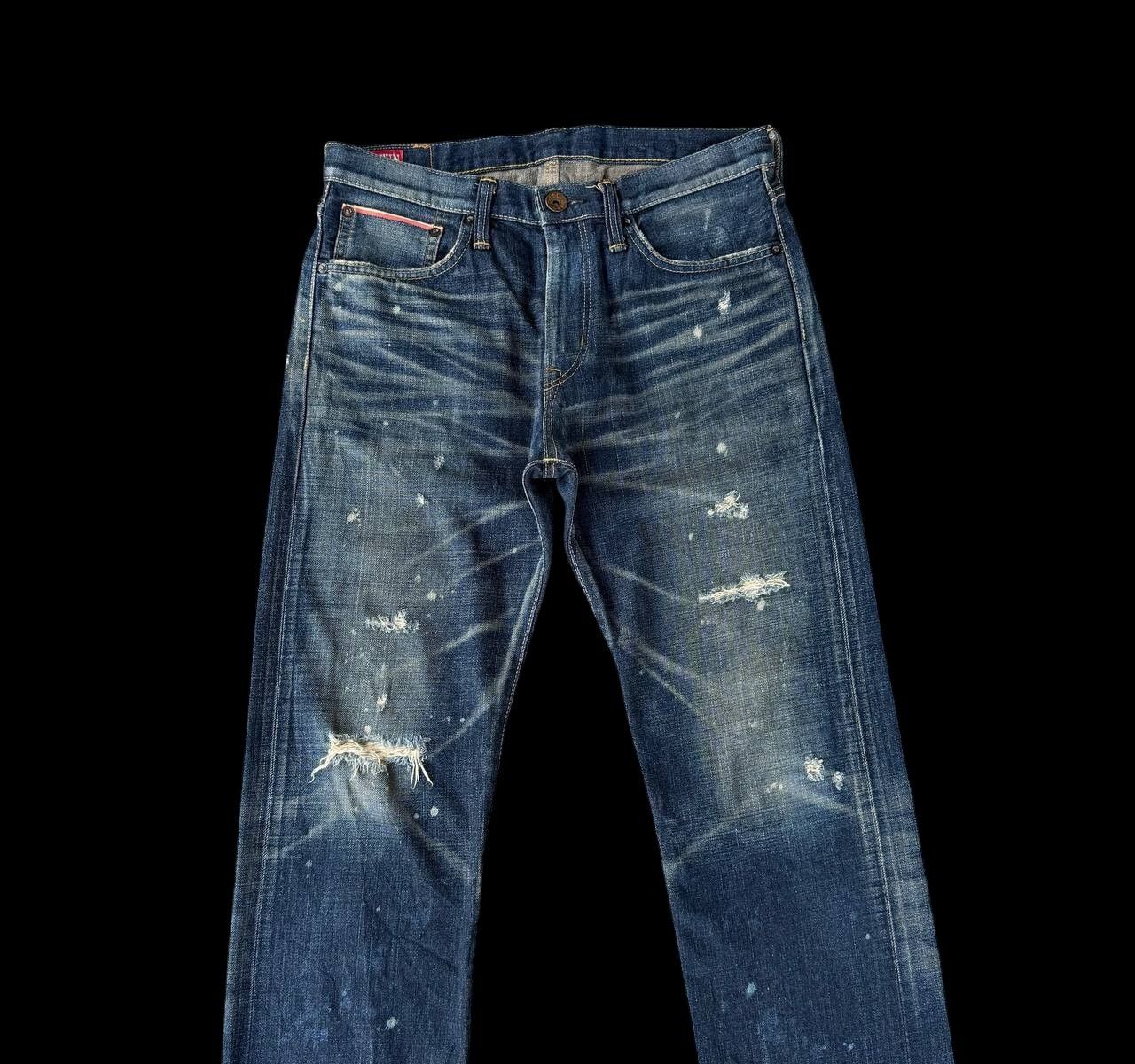 Edwin VINTAGE EDWIN 505ZX BUCKLE BACK REDLINE DISTRESSED HONEYCOMB Size US 30 / EU 46 - 4 Thumbnail