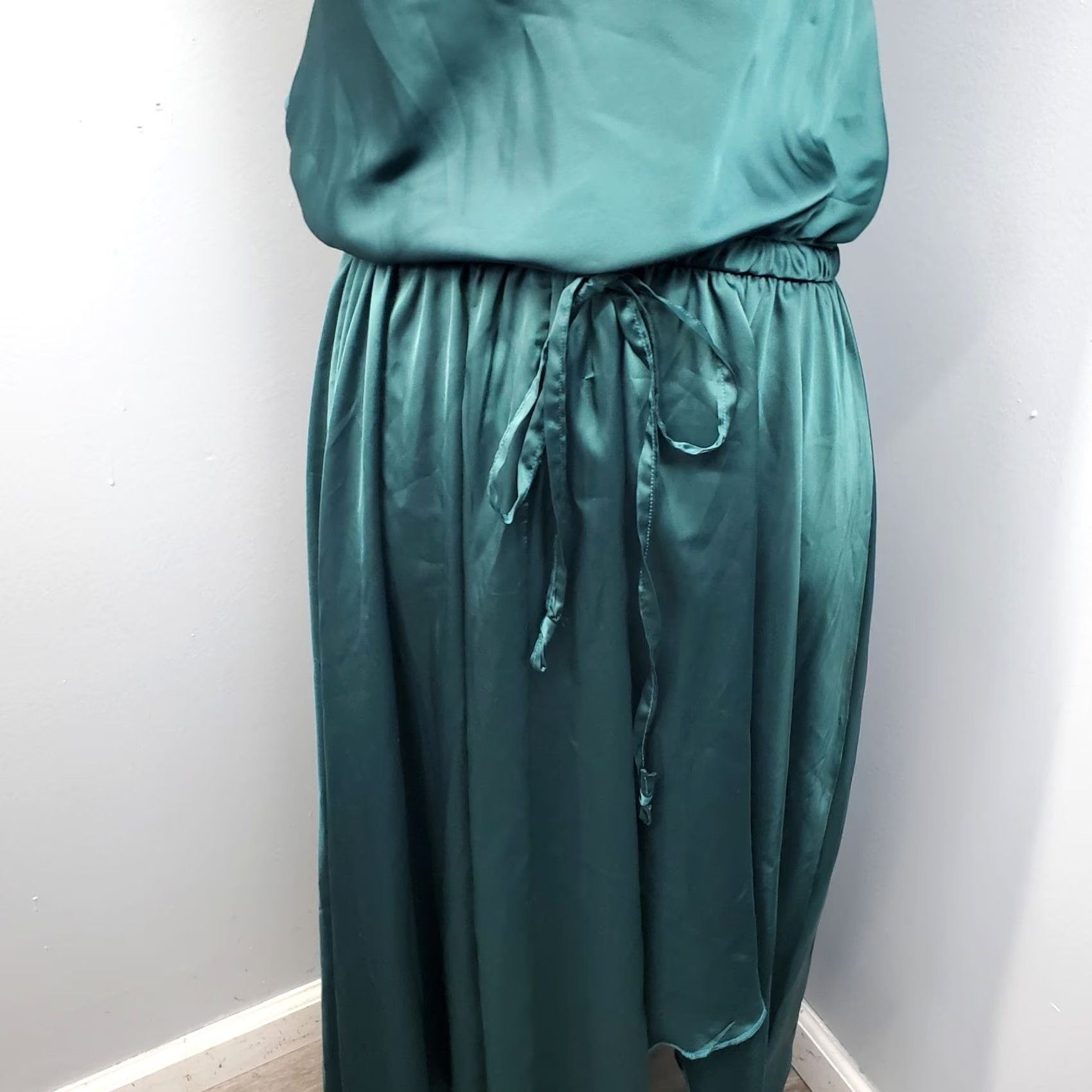 Vintage Messy Fun Maxi Dress Womens Size S Green Satin Drawstring Waist Adjustable Strap - Sleeveless, Party/Cocktail, 51 Length, Chest 15 Size S / US 4 / IT 40 - 4 Thumbnail