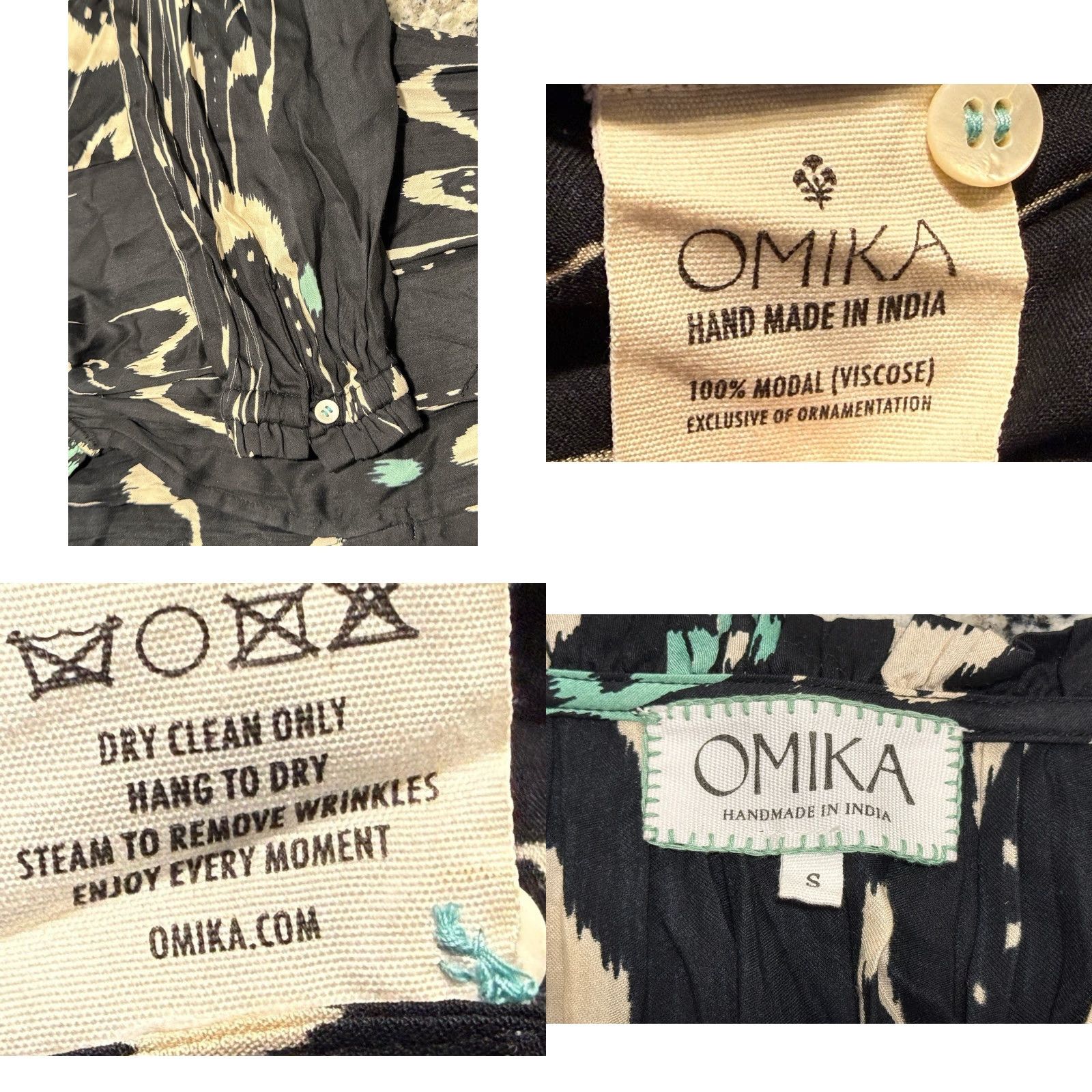 Vintage Omika Misha Midi Dress Patterned Black V-Neck Long Sleeve Hook & Eye Mod al Ruffle Casual Women Sized S EUC Size S / US 4 / IT 40 - 8 Thumbnail