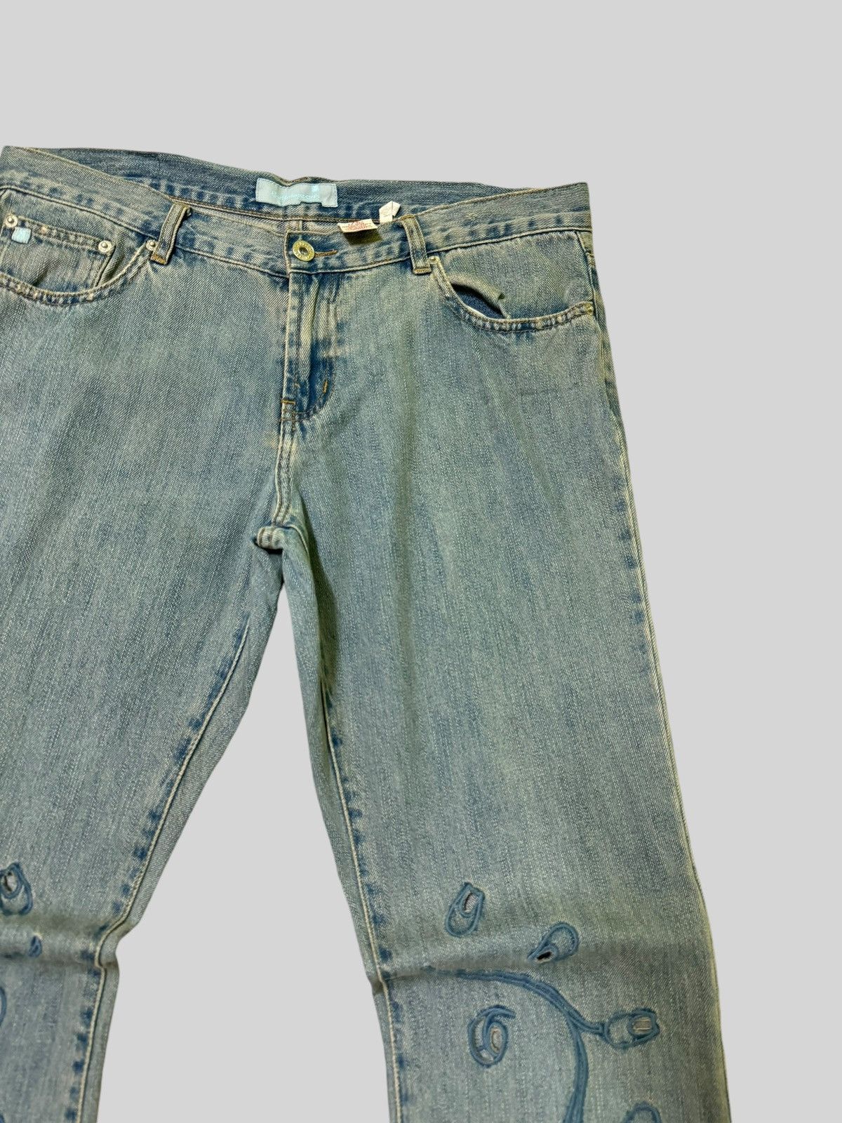 Hysteric Glamour × Japanese Brand Flared Distressed BUFFALO JEANS Trashed Embroidery Denim Size US 34 / EU 50 - 4 Thumbnail