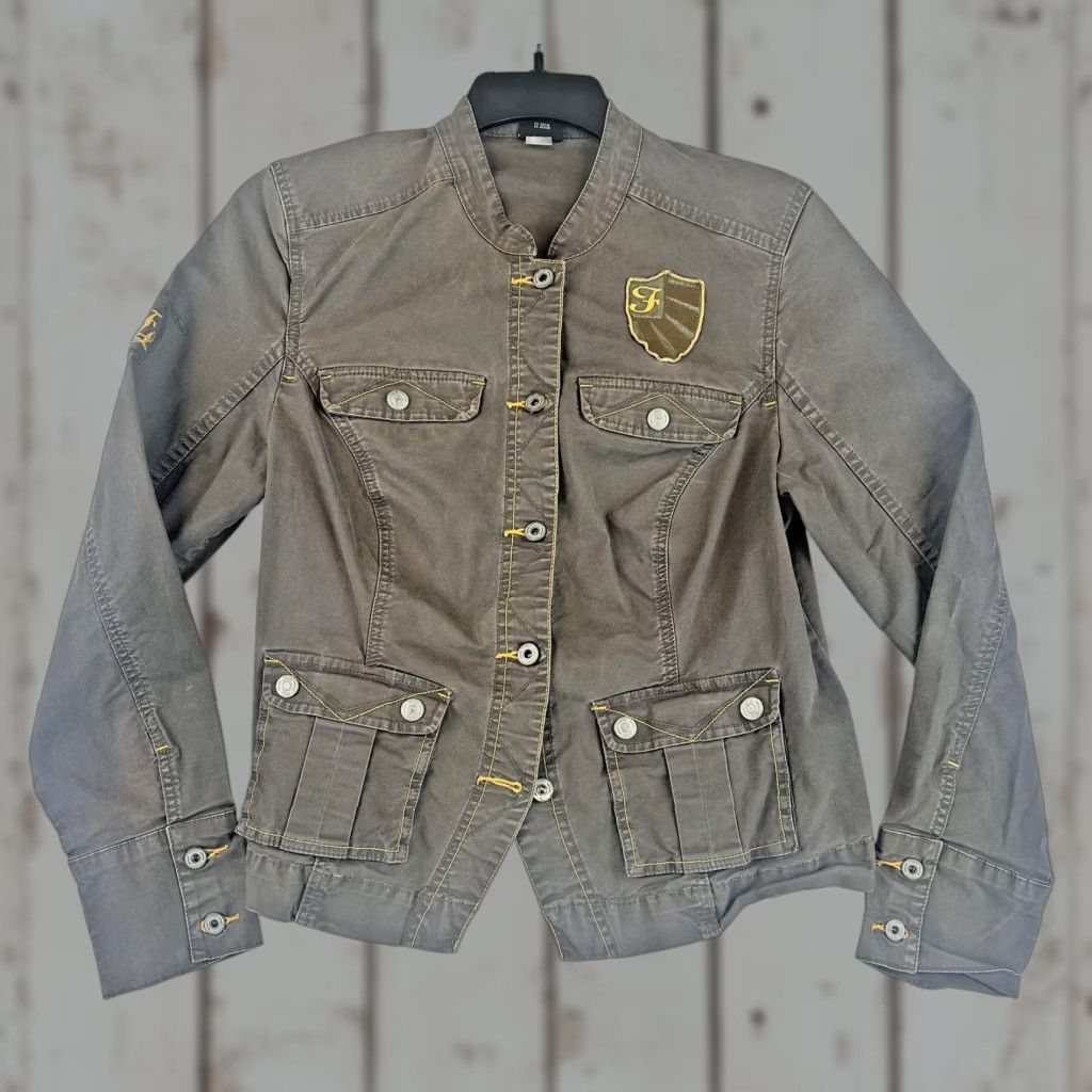 Fubu FUBU Jacket Womens 2XL Military Dark Shadow Embroidered Button Pockets Logo Casual Winter Spring Fall Gray Size XXL / US 16-18 / IT 52-54 - 1 Thumbnail