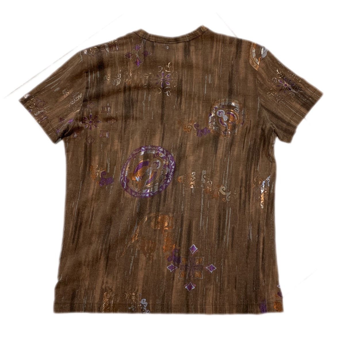 90s / Y2k vintage Rare Versace AOP faded Brown print T-shirt Short Sleeve T Shirts