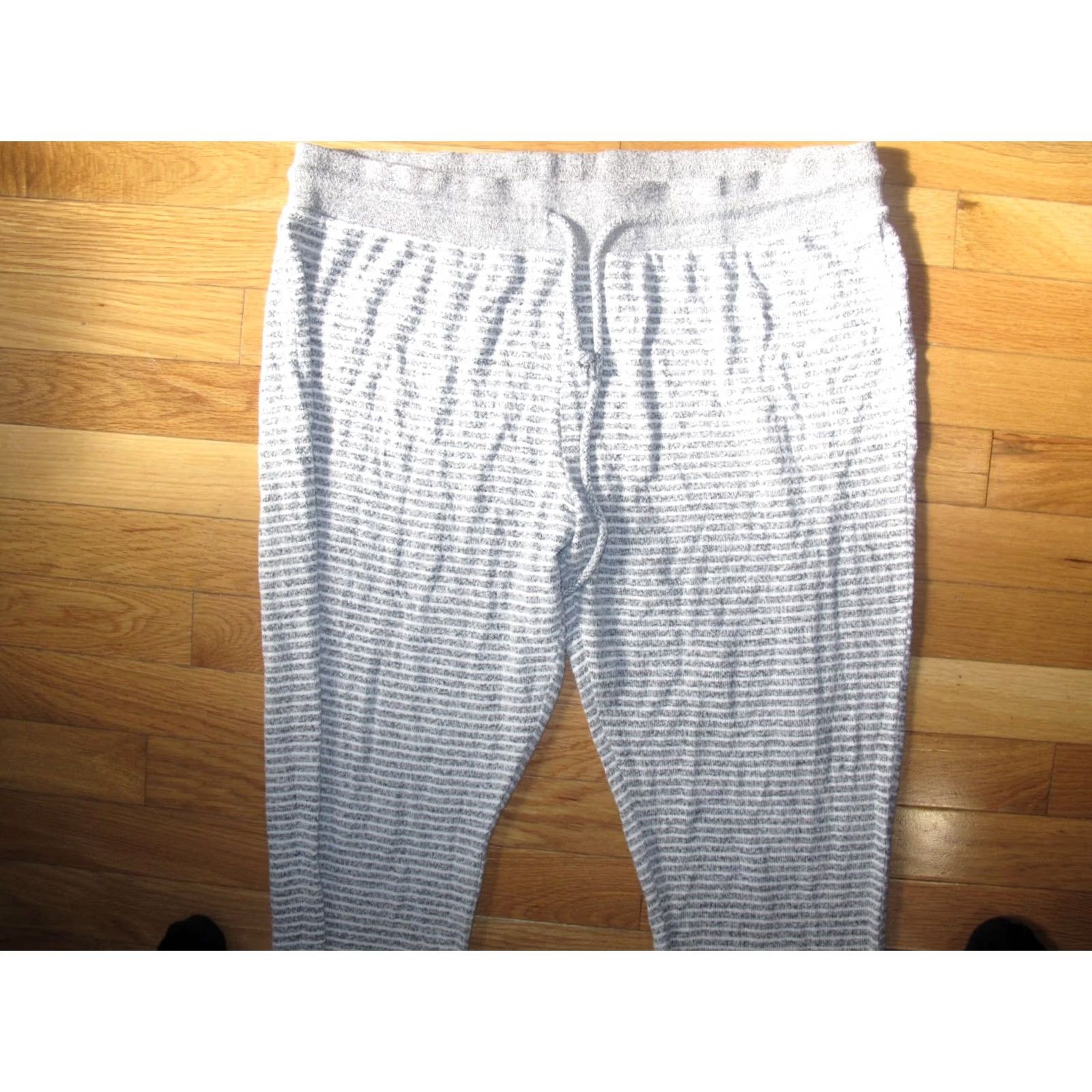 Vintage Free Press SweatPants Women's L Gray White Striped Rayon Comfort Drawstring Sweatpants Regular Skinny Front Size 36" / US 14 / IT 50 - 2 Thumbnail