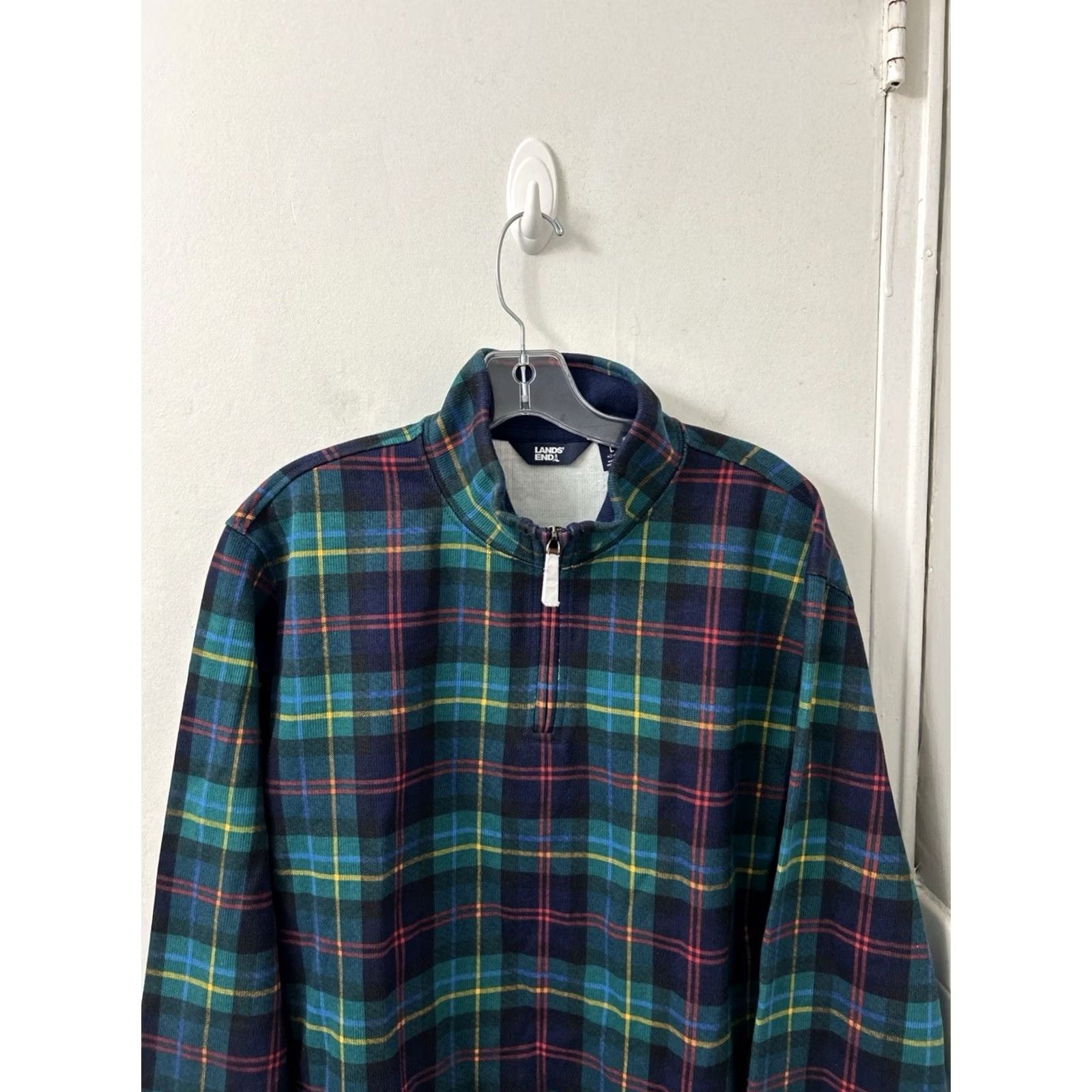 Lands' End VINTAGE Lands End Quarter Zip Mens Large Black Watch Tartan Plaid Pullover Sweatshirt L/S Size US L / EU 52-54 / 3 - 2 Thumbnail