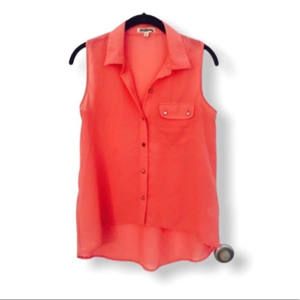 Other Tramp Coral Sleeveless High-Low Button Down Blouse | Size S Size S / US 4 / IT 40 - 2 Thumbnail