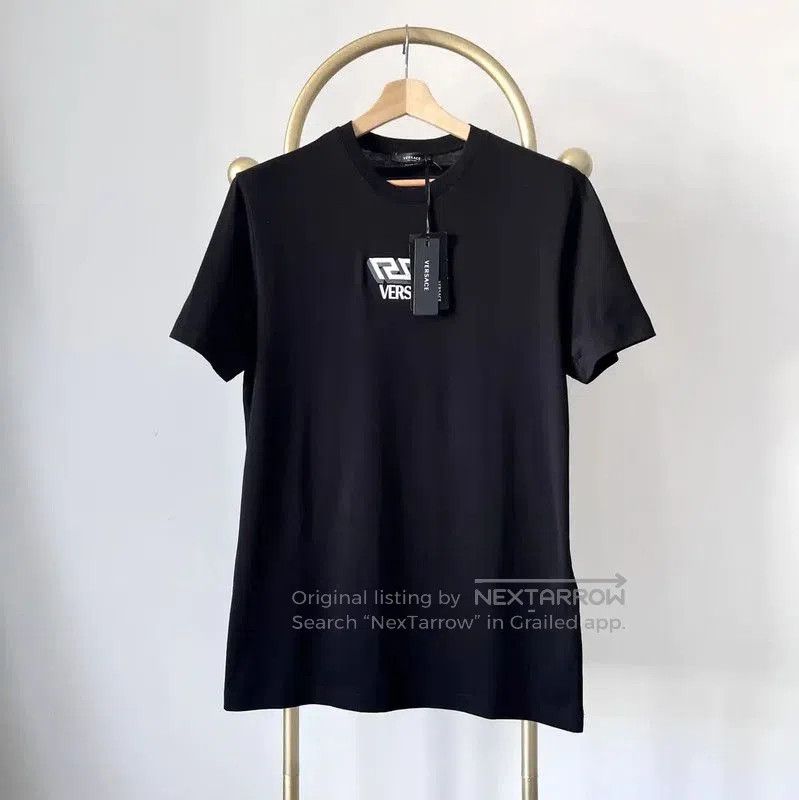 Versace Black Cotton Embroidered Short Sleeve T-shirt .