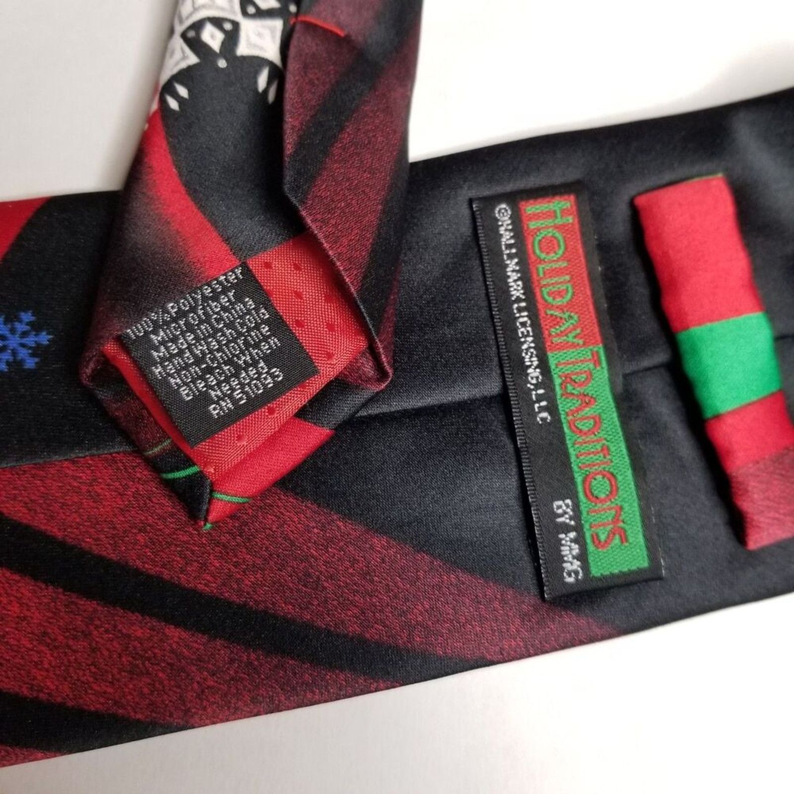 Other Snowflakes on Red Black Wavy Background Christmas Neck Tie Size ONE SIZE - 4 Thumbnail