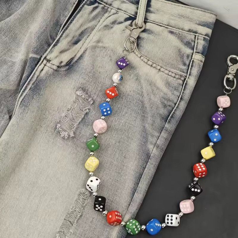 Jewelry Punk Dice Pants Chain Streetwear Multicolored Y2k Size ONE SIZE - 11 Thumbnail