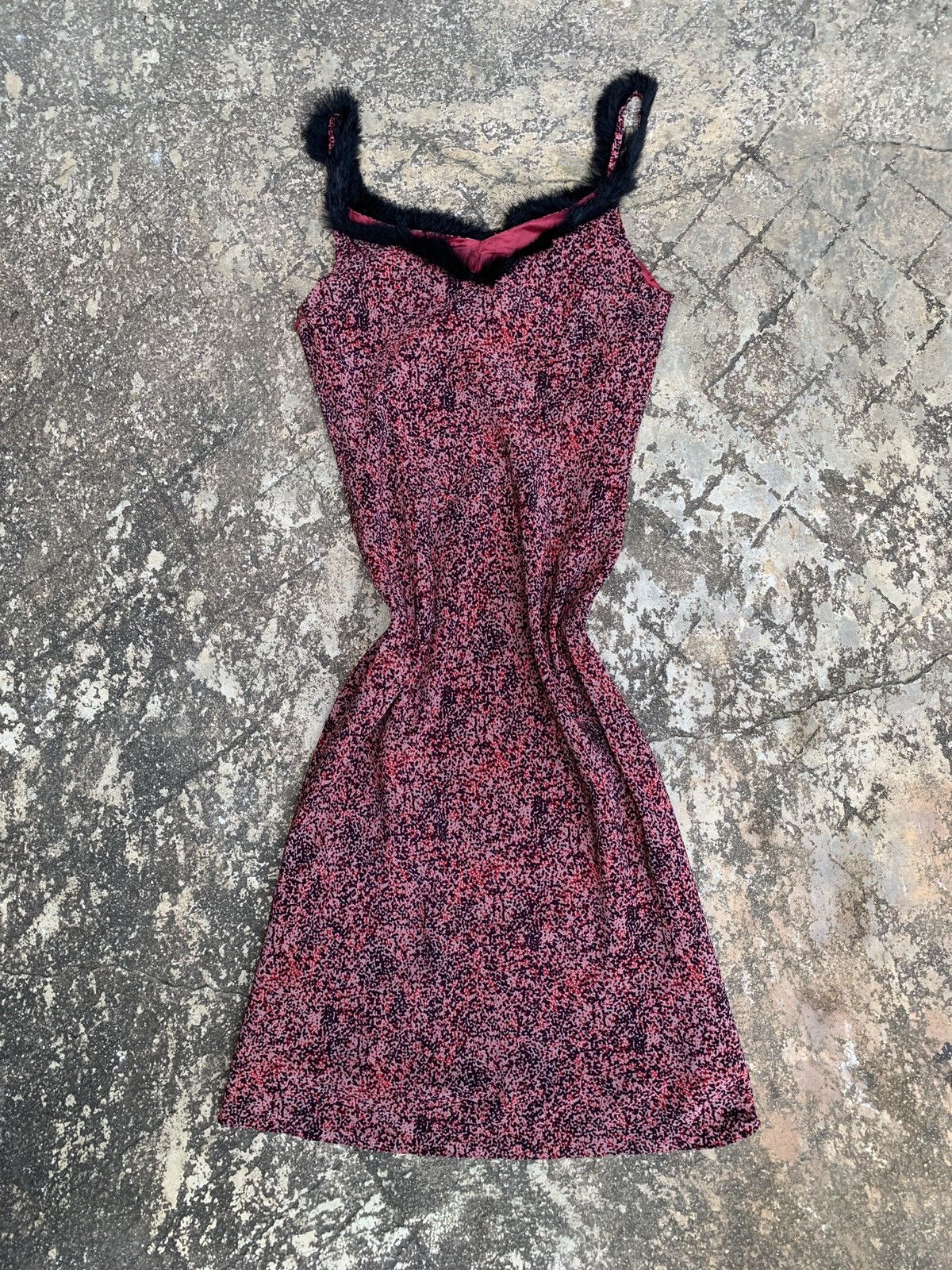 If Six Was Nine × Japanese Brand × Le Grande Bleu (L.G.B.) y2k Vivayou Japan Faux Fur Red Bitty Dot Silk Dress Size S / US 4 / IT 40 - 4 Thumbnail