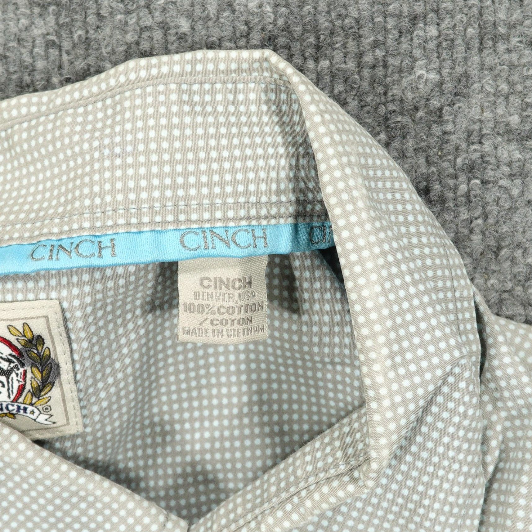 Logo 7 Cinch Shirt Mens XL Gray Micro Dot Button Down Long Sleeve Cotton Western Logo Size US XL / EU 56 / 4 - 5 Thumbnail