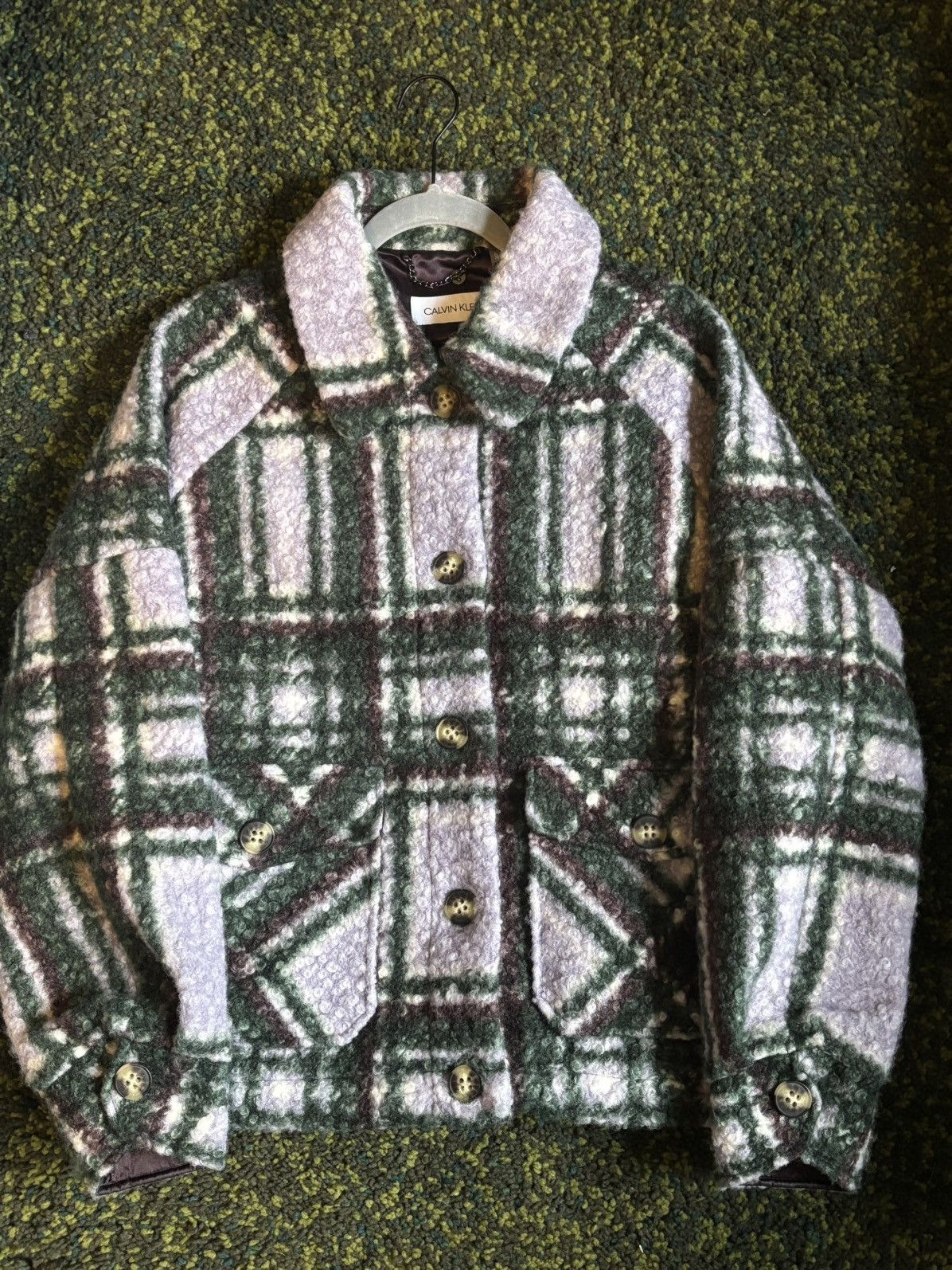 Calvin Klein Womens plaid faux sherpa jacket never worn Size L / US 10 / IT 46 - 1 Thumbnail