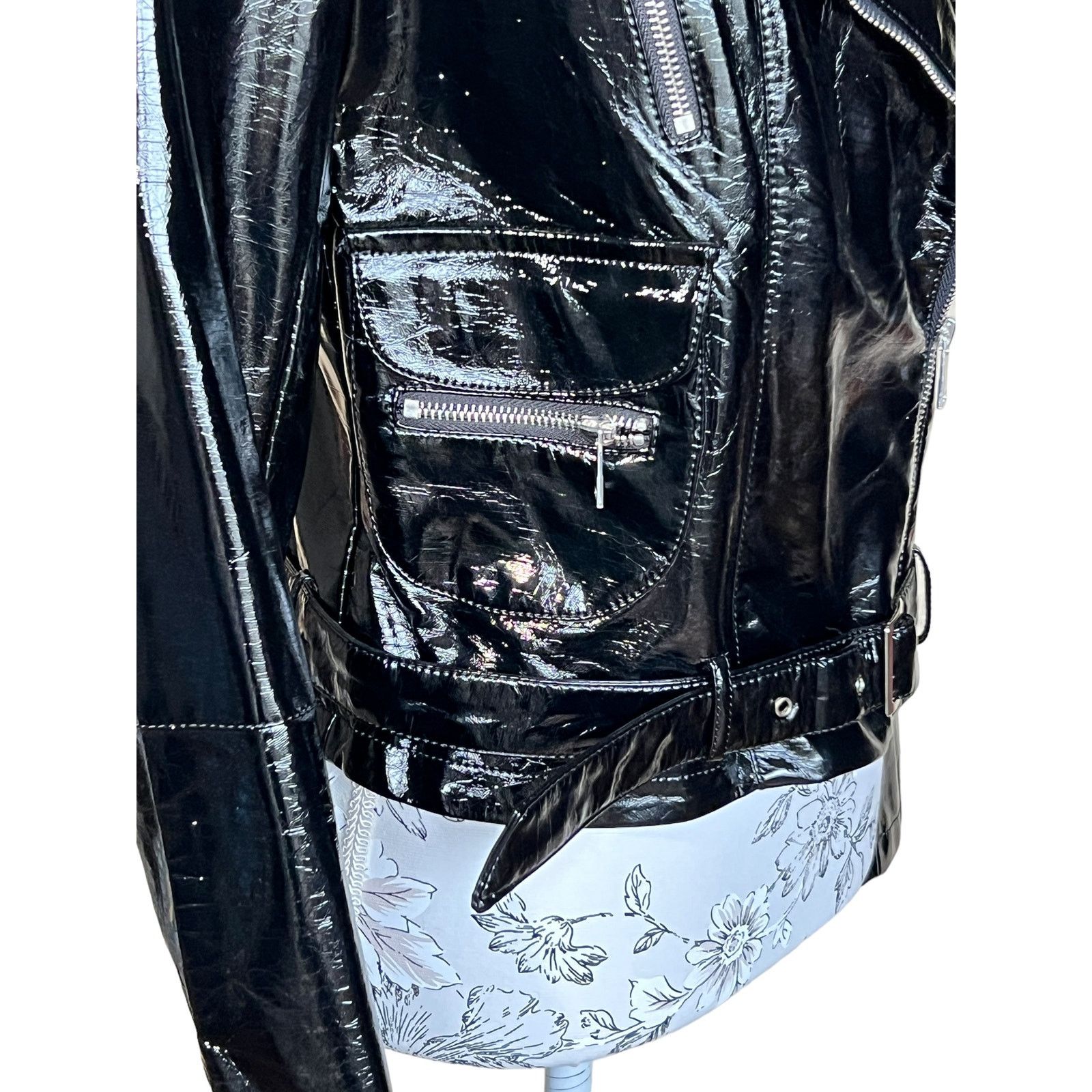 Other New LA Coalition Blck Vegan Patent Leather Motorcycle Jacket Size S / US 4 / IT 40 - 8 Thumbnail