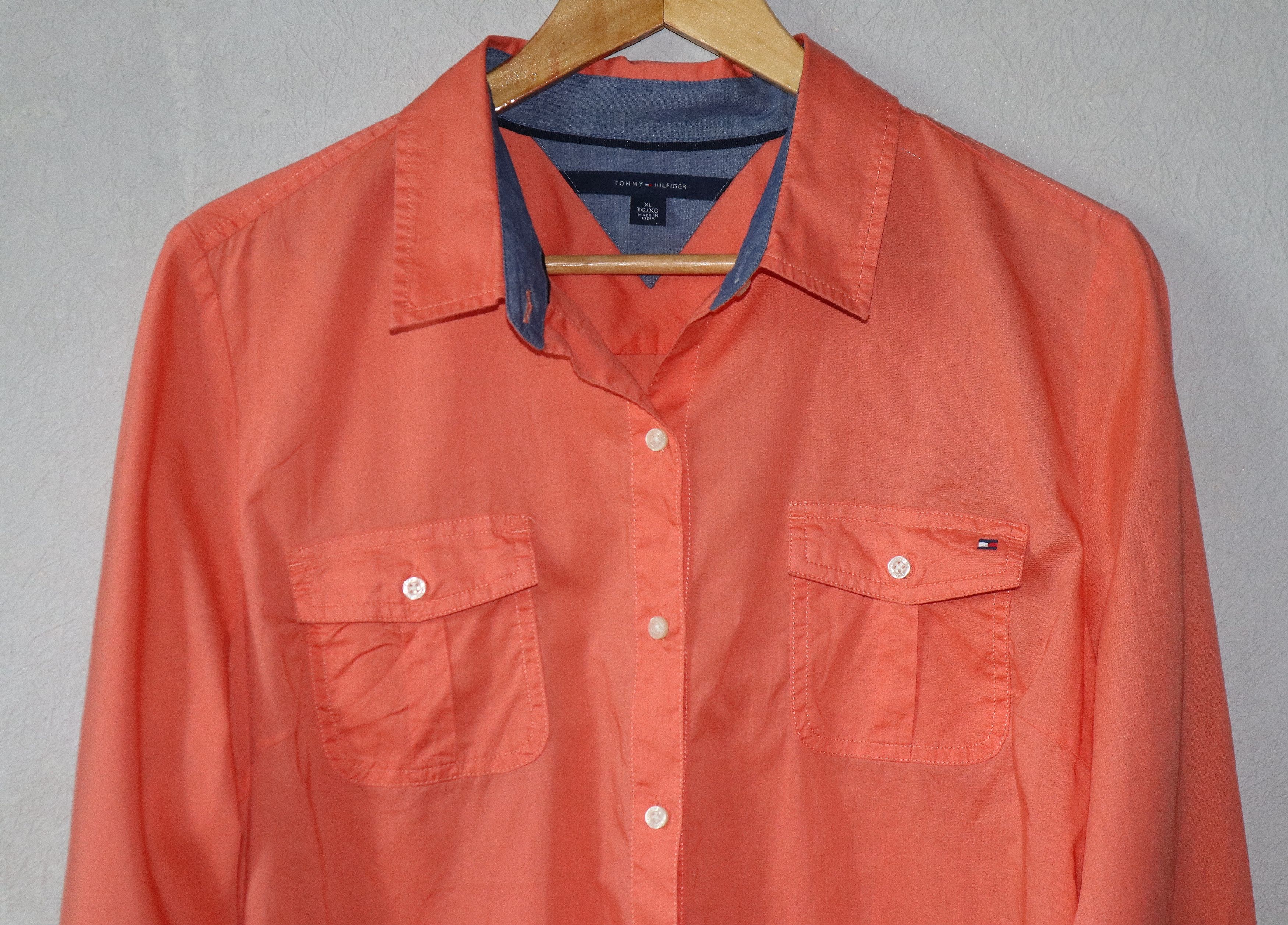 Tommy Hilfiger Orange Long Sleeve Button-Down Shirt Blouse Size XL / US 12-14 / IT 48-50 - 4 Thumbnail