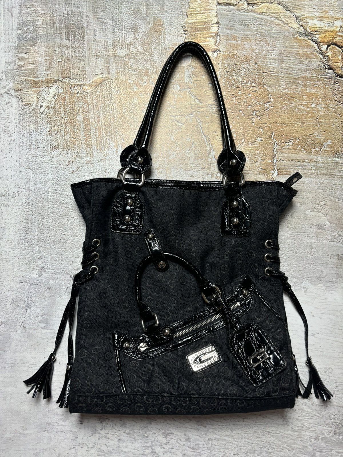 Gussaci Vintage Tote Bag Y2K Guess Style in Black, Women's