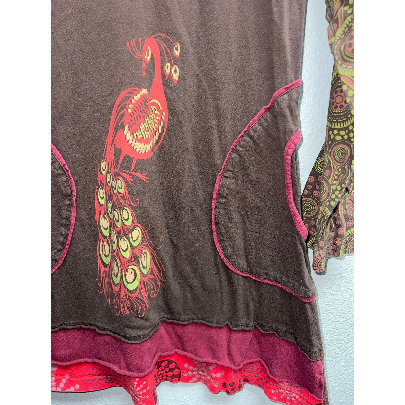 Vintage Womens Lunieva Dress Top Peacock Graphic Boho Bohemian Large Size L / US 10 / IT 46 - 3 Thumbnail