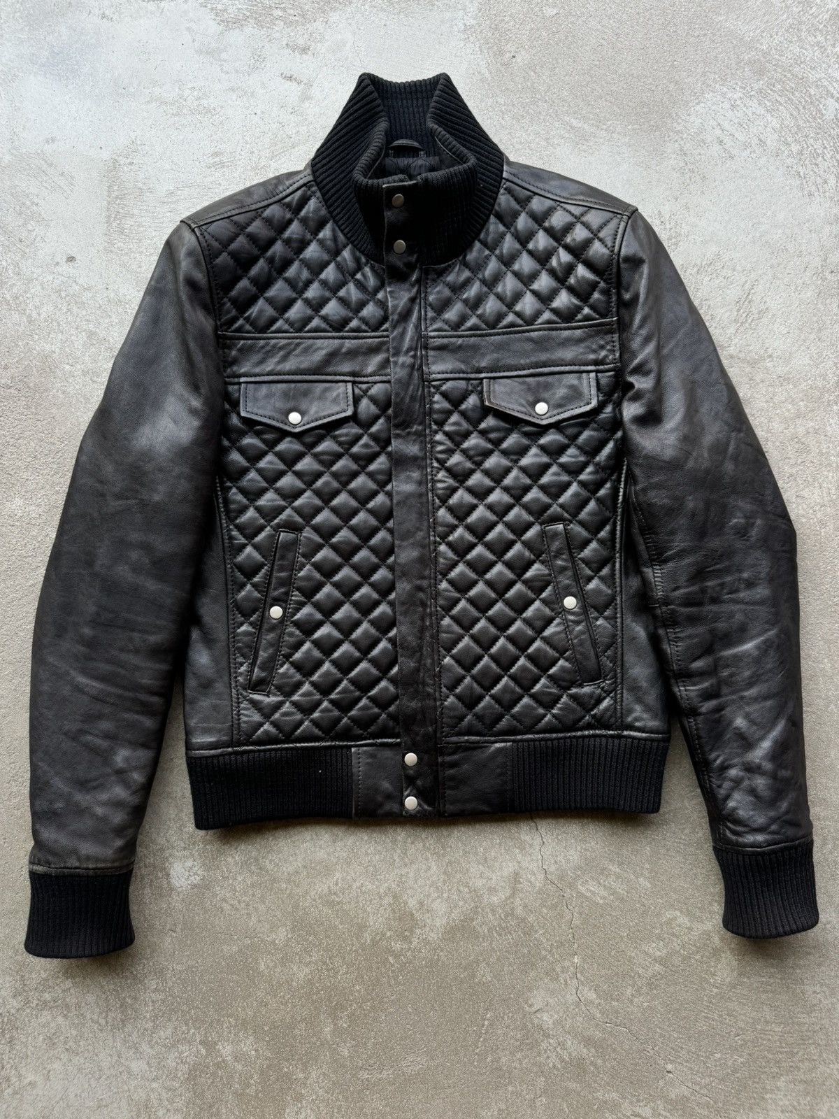Vintage Quilted Genuine Real Leather Jacket Rock Punk